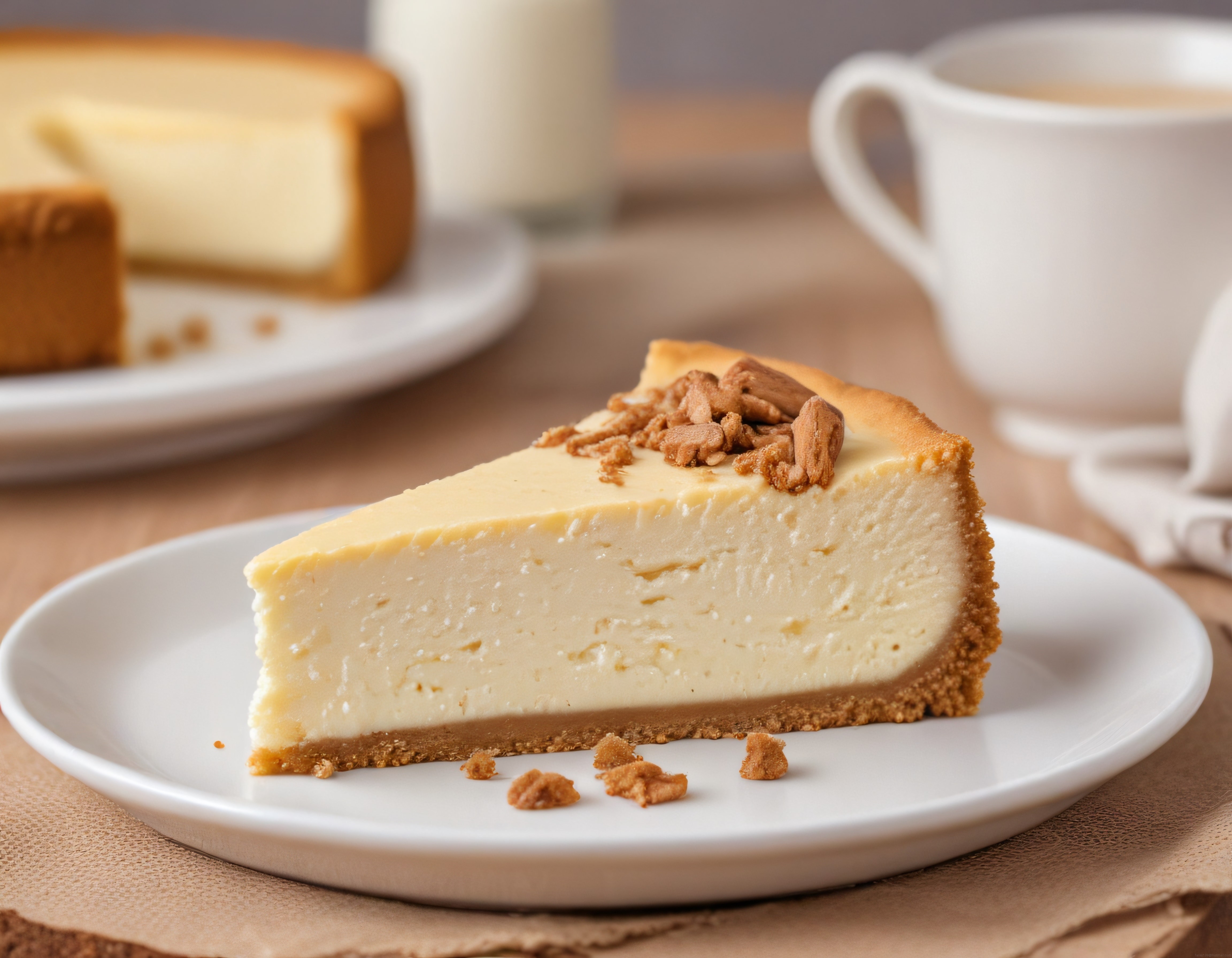 Yumuşacık Dokusuyla Kremalı Cheesecake Dilimi ve Sıcak Kahve Sunumu
