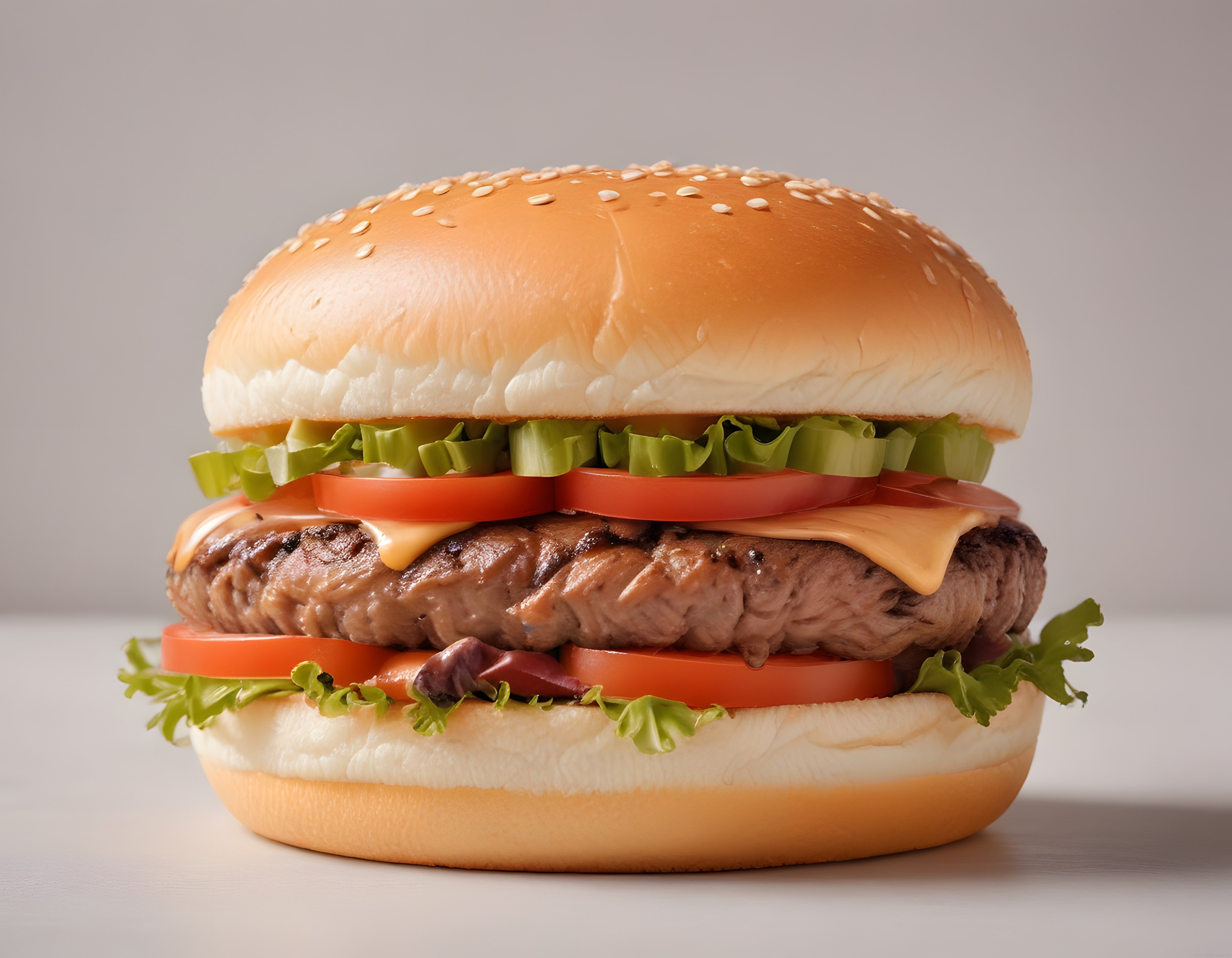 Yumuşacık Susamlı Ekmek Arası Erimiş Peynirli Izgara Hamburger Görseli
