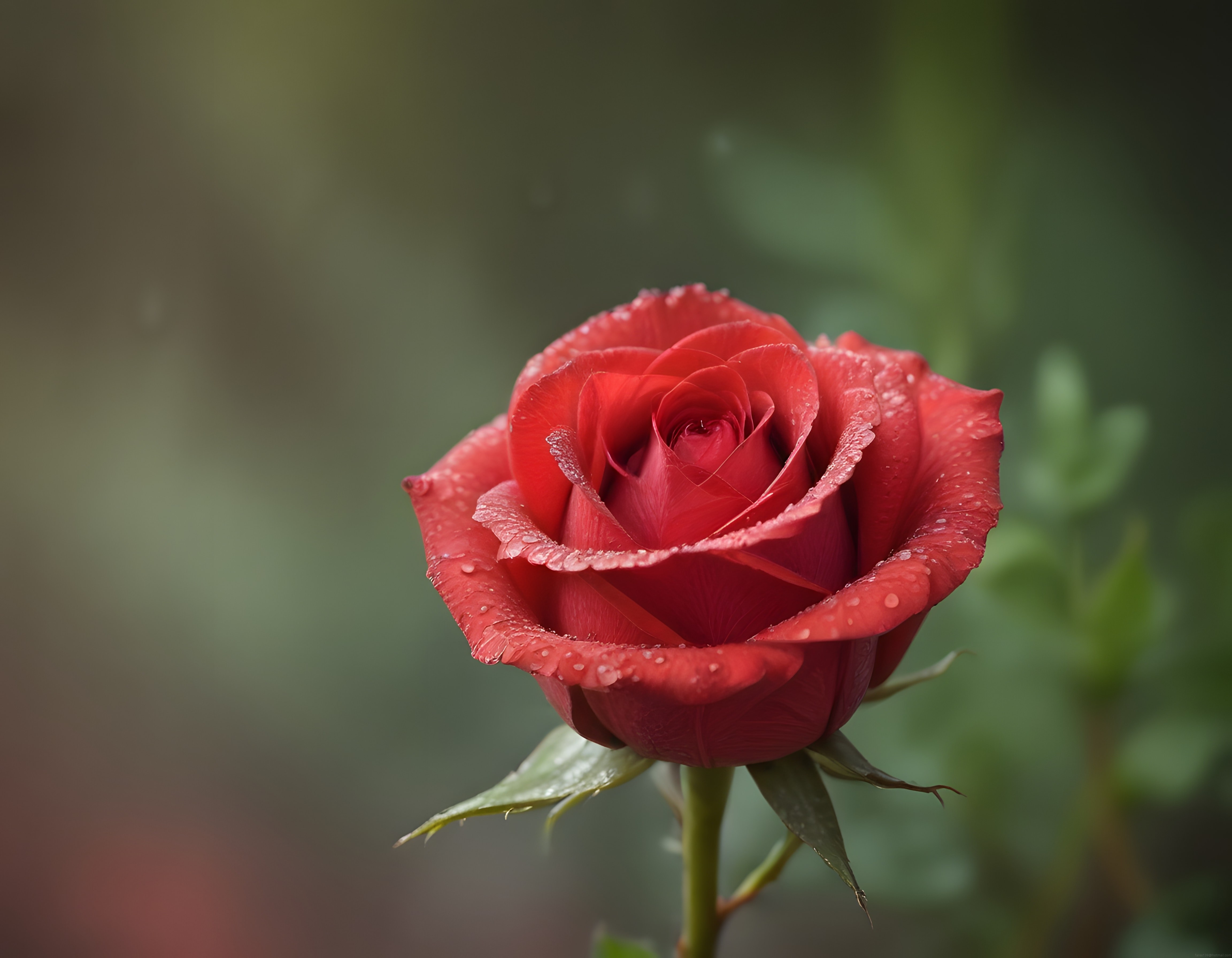 Yumuşak Bokeh Arka Planlı Taze Kırmızı Gül ve Sabah Çiğ Taneleri