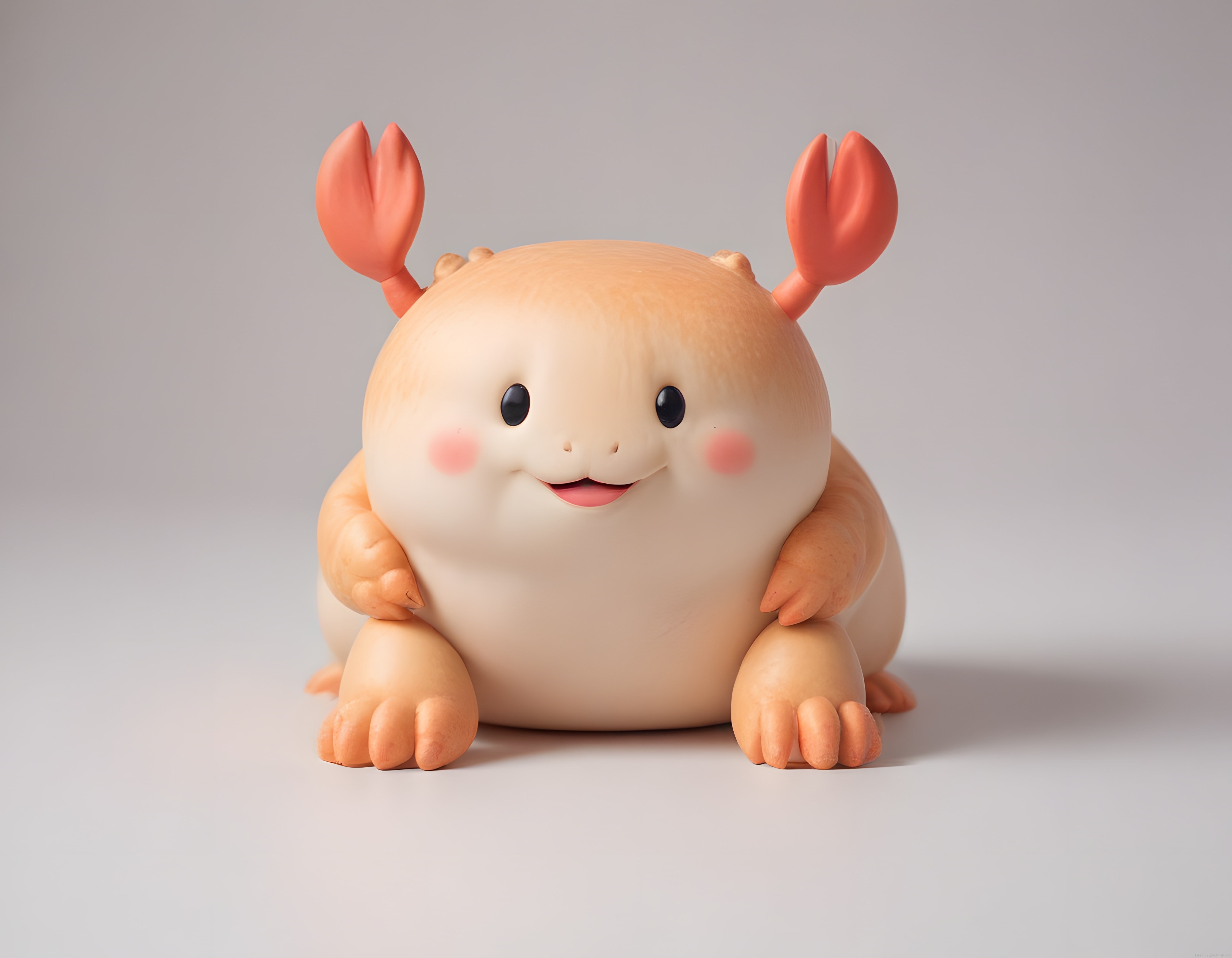 Yumuşak dokulu, iri yanaklı ve pembe kıskaçlı gülümseyen sevimli 3D figür