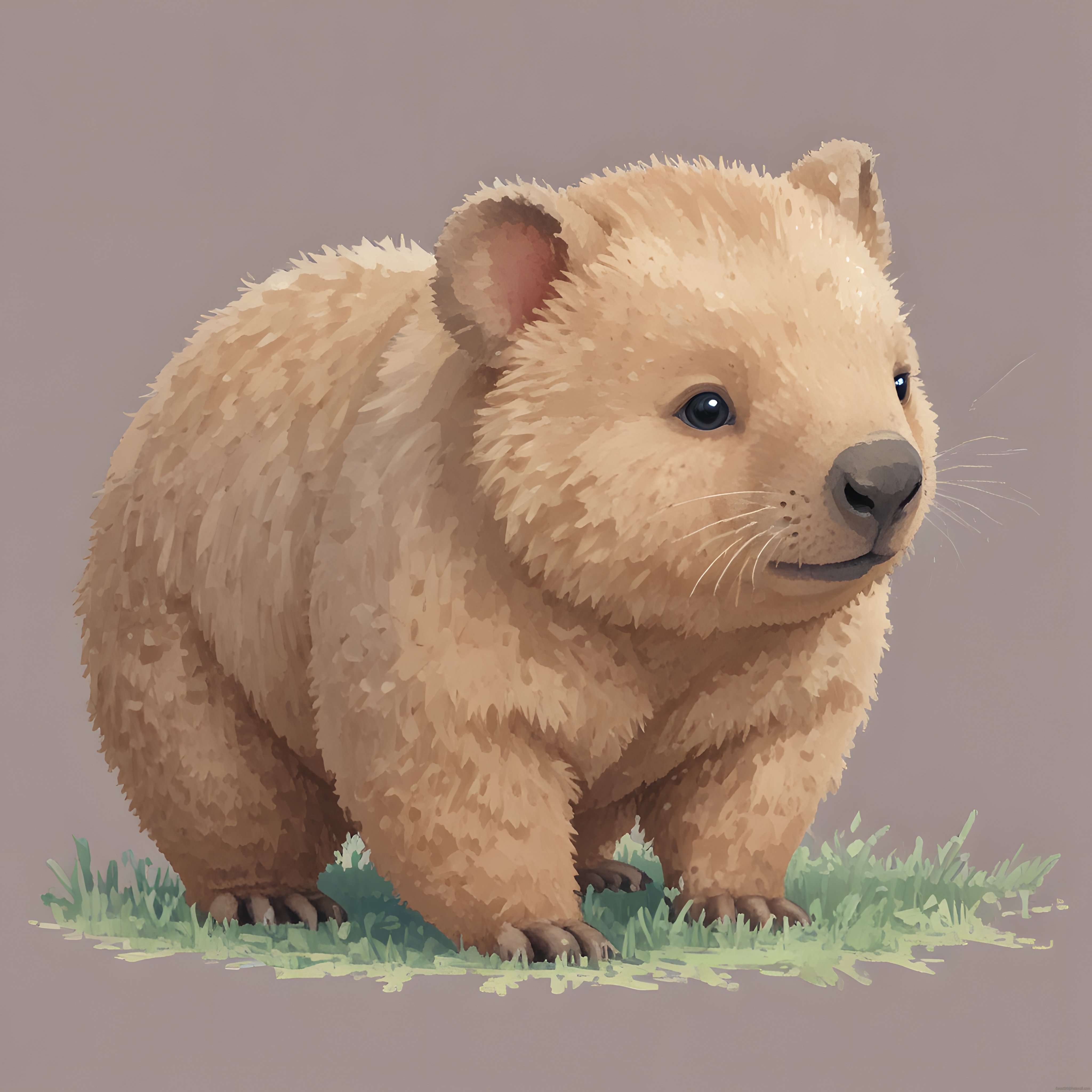 Yumuşak Dokulu Sevimli Wombat Karakteri ve Dijital Sanat İllüstrasyonu