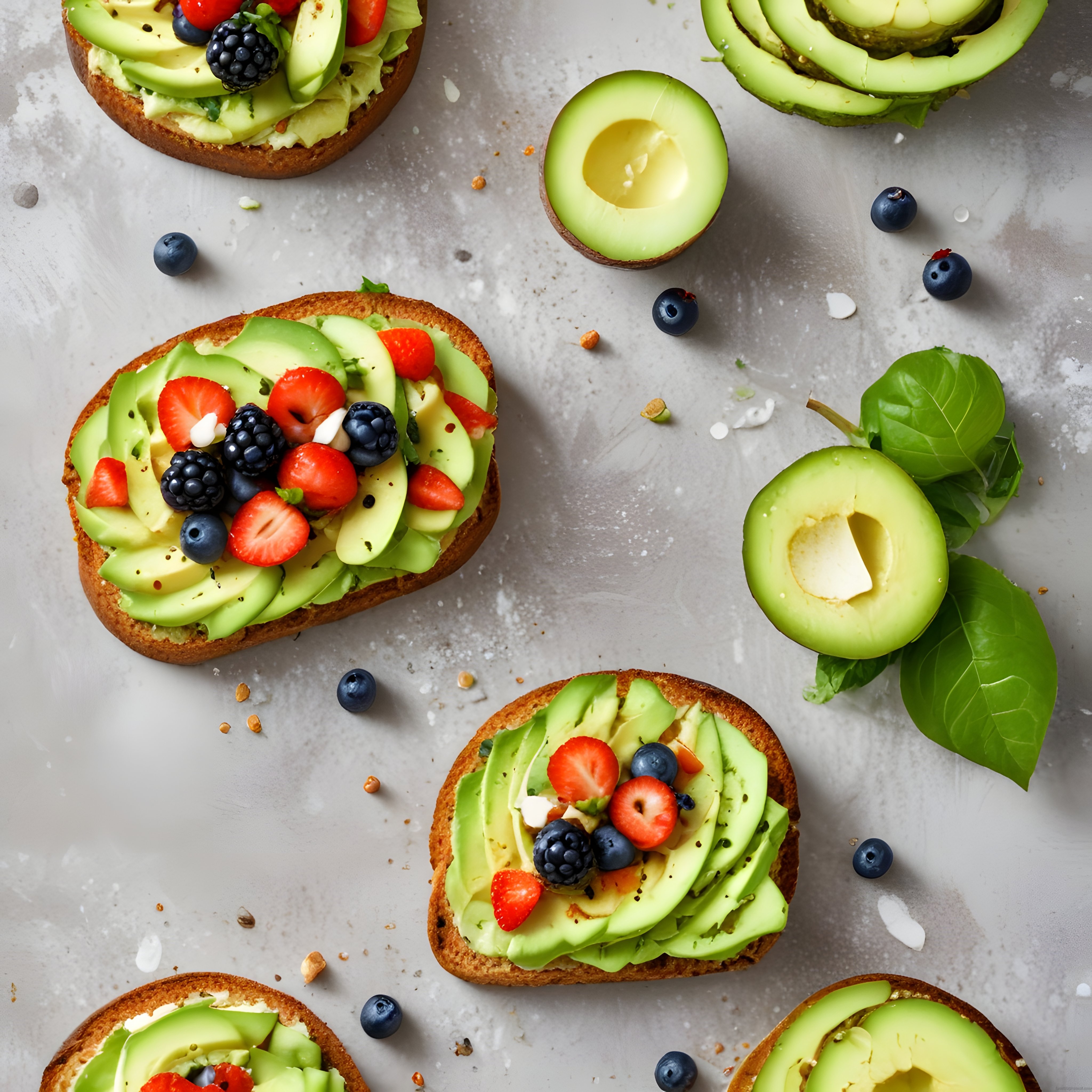 Yumuşak Ekmeğin Üzerinde Avokado ve Orman Meyveli Kahvaltılık Tost Yumuşak Ekmeğin Üzerinde Avokado ve Orman Meyveli Kahvaltılık Tost
