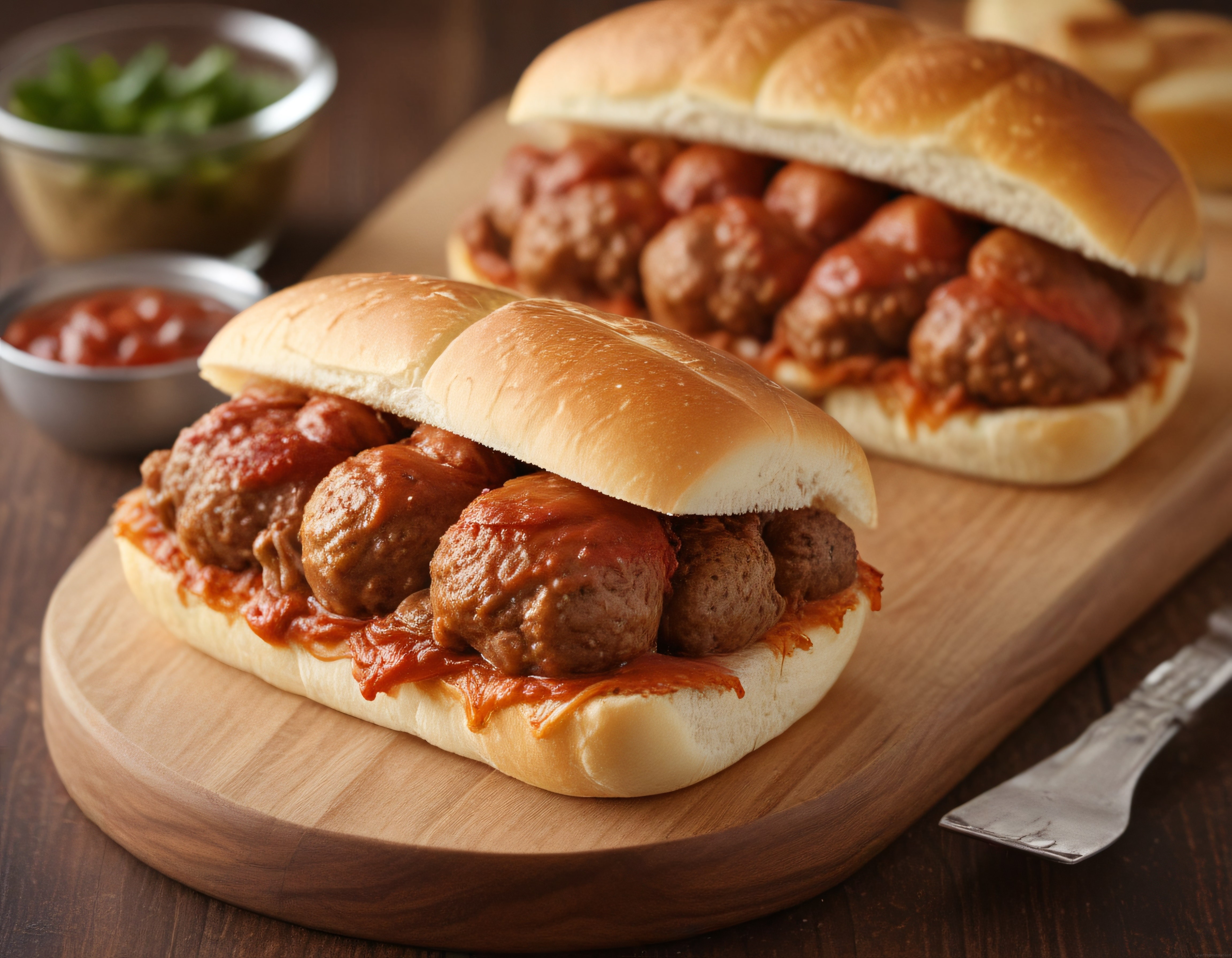 Yumuşak Ekmek Arası Domates Soslu Sıcak Köfte Sandviç Sunumu
