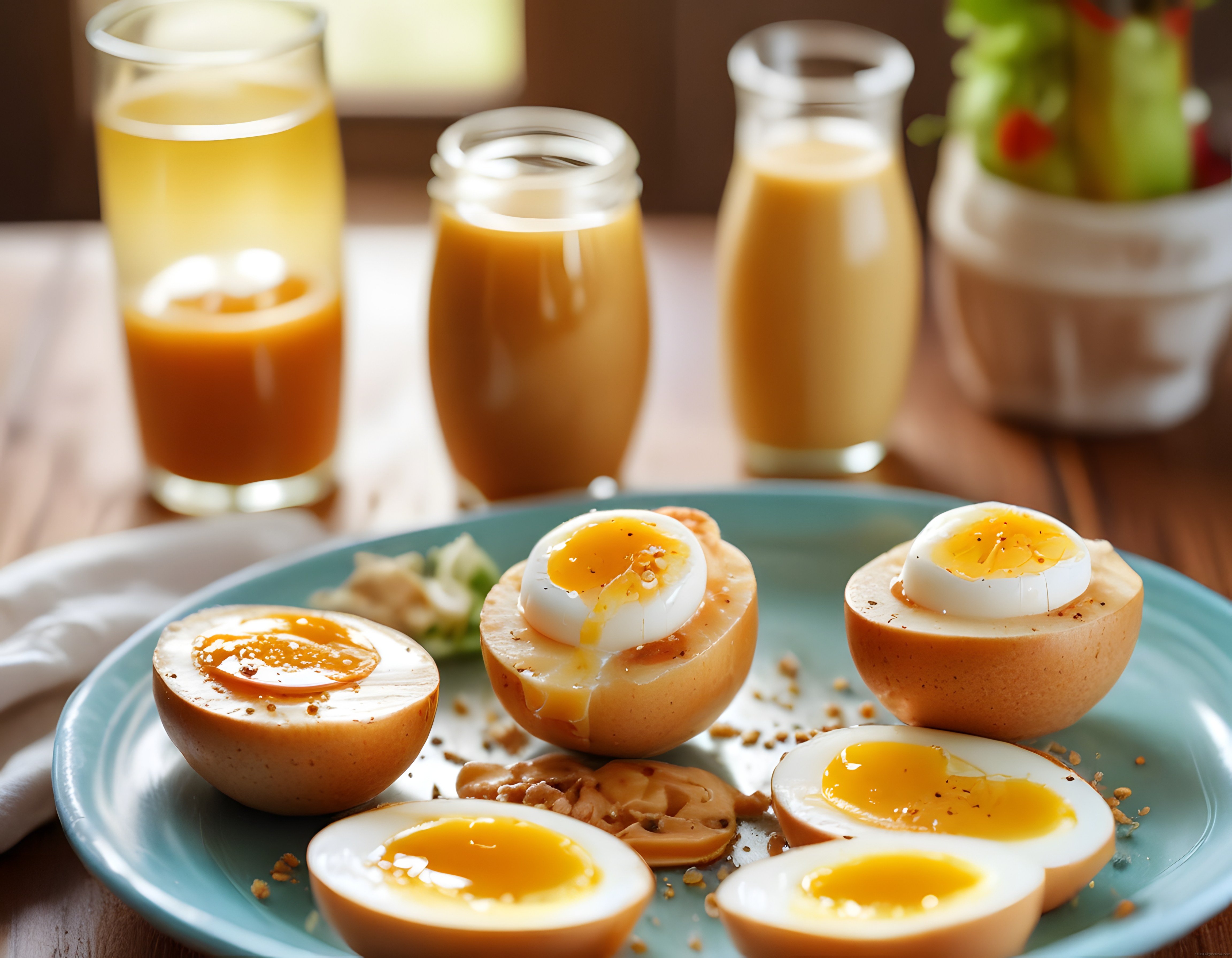 Yumuşak Haşlanmış Soya Soslu Yumurta ile Renkli Kahvaltı Sunumu