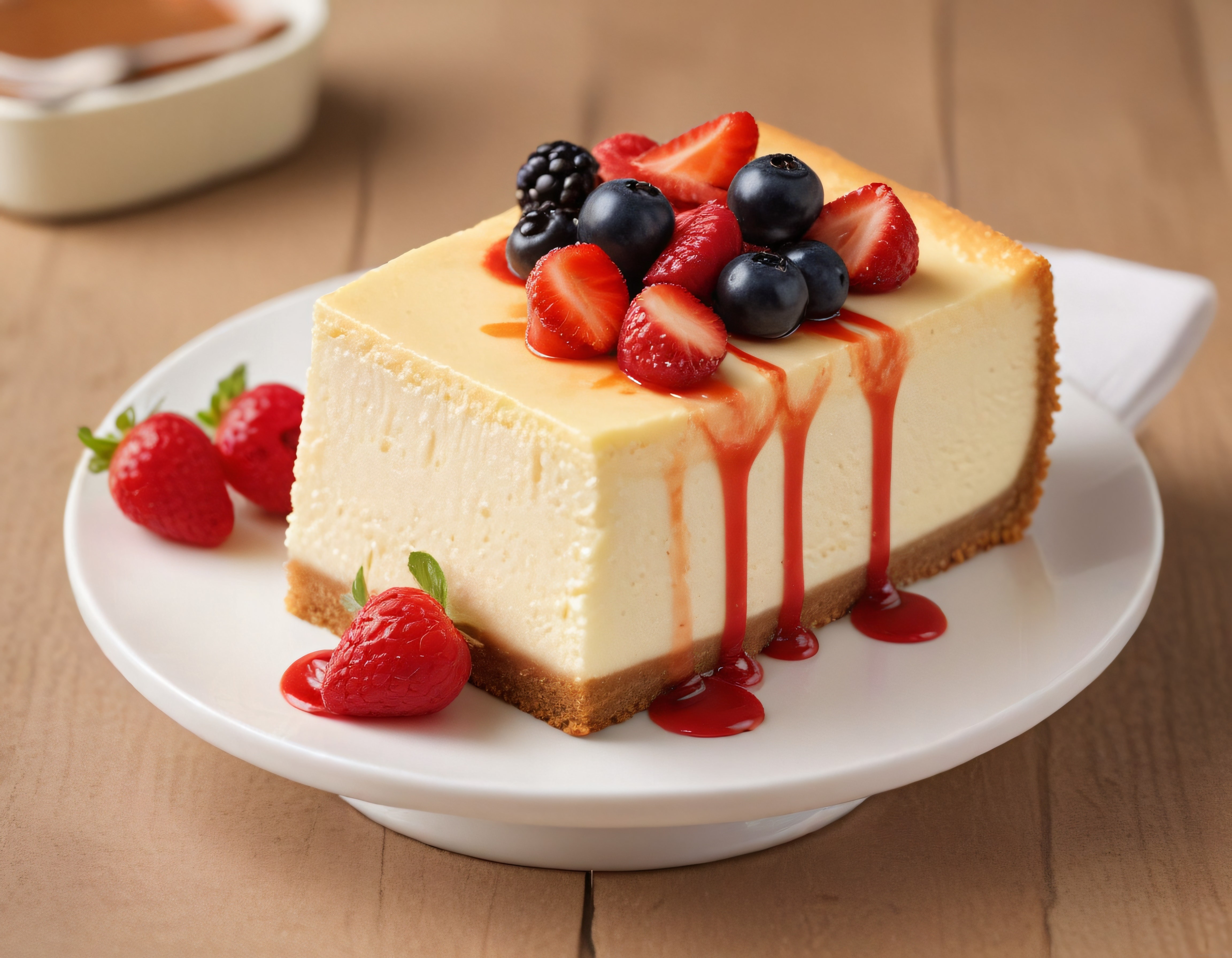 Yumuşak Kıvamlı Orman Meyveli ve Çilek Soslu Cheesecake Dilimi