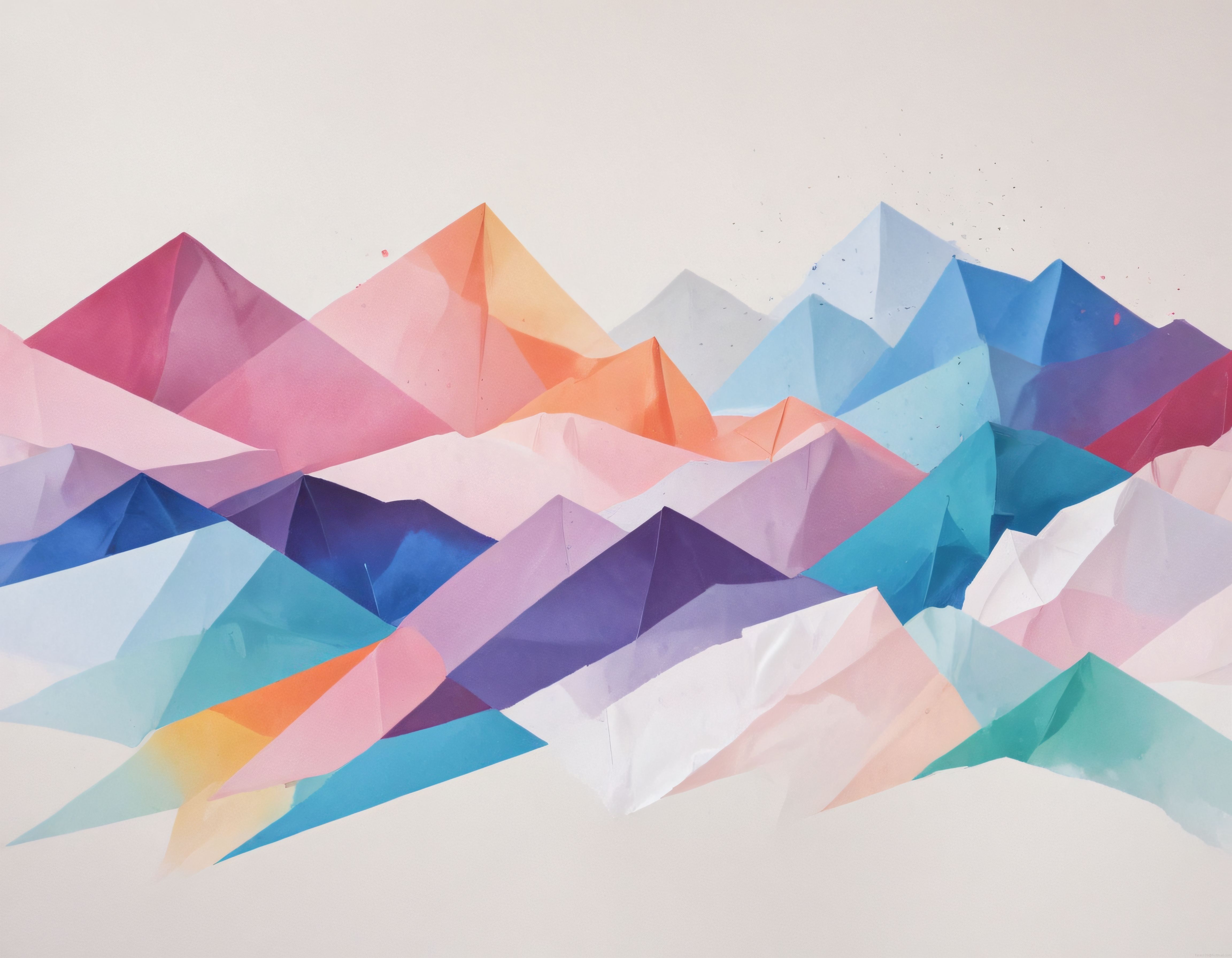 Yumuşak Pastel Renklerde Geometrik Soyut Dağlar ve Katmanlı Manzara