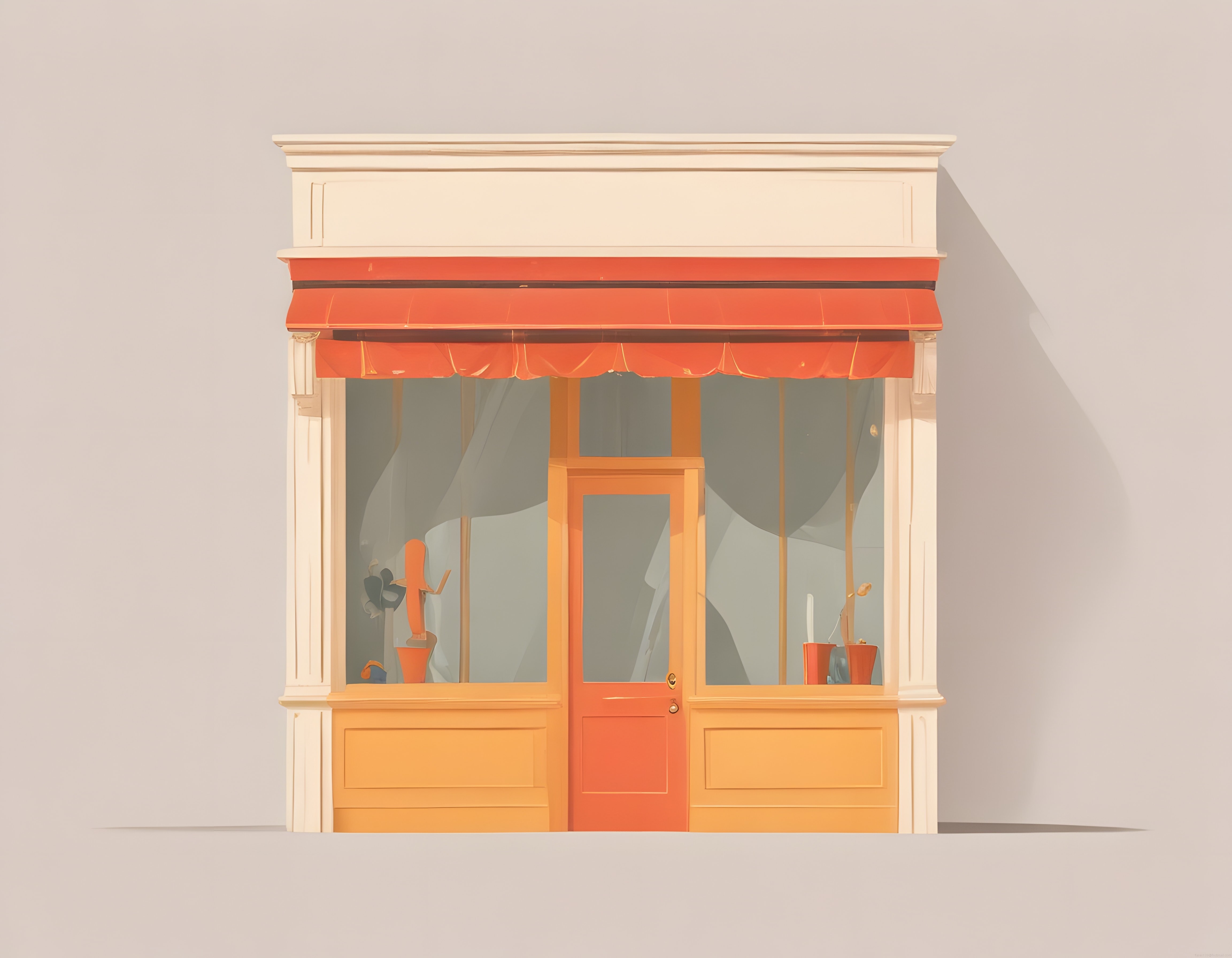 Yumuşak Pastel Tonlarda Minimalist Turuncu Dükkan Cephesi ve Vitrin Sanatı