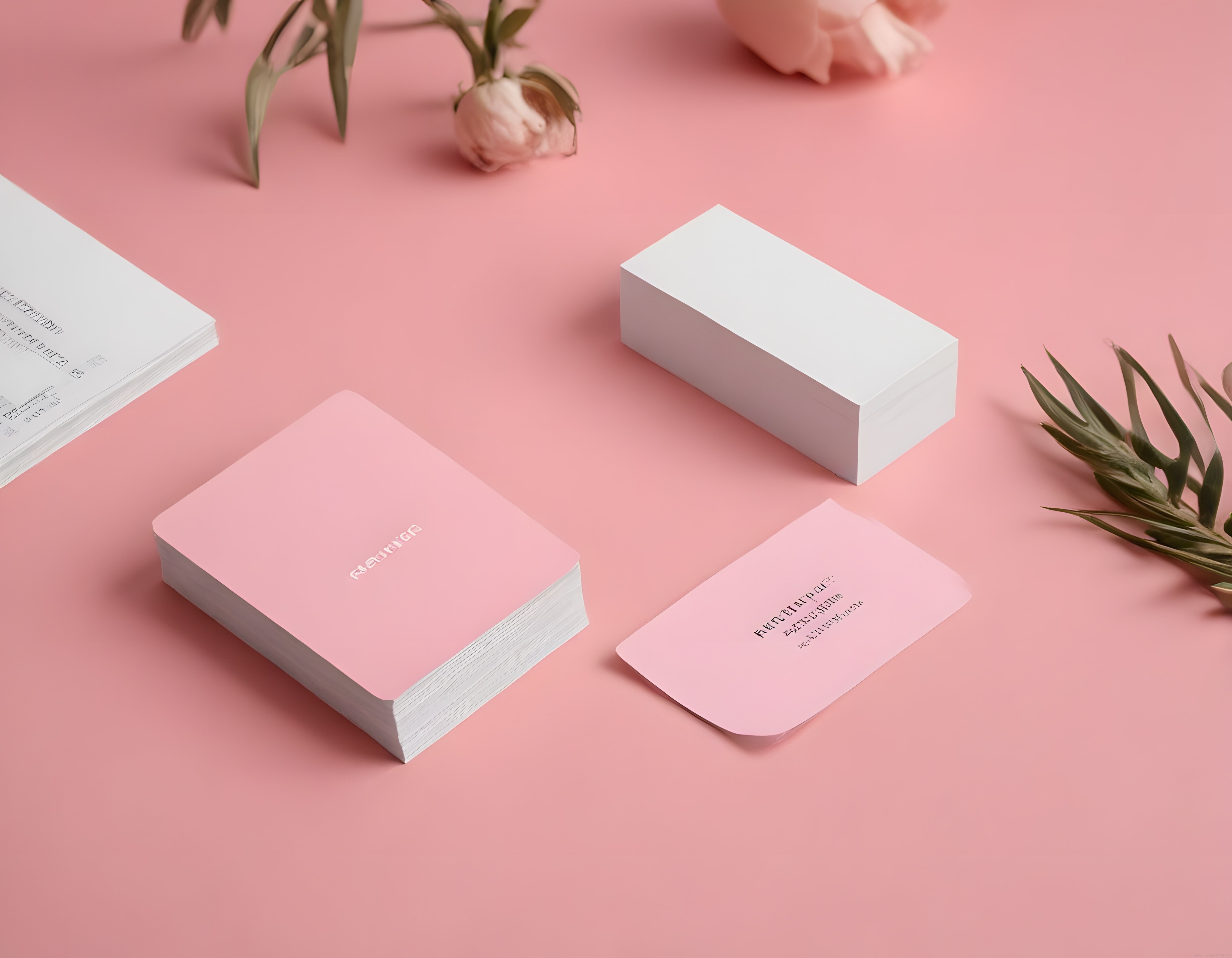Yumuşak Pembe Arka Planda Minimal Kurumsal Kimlik ve Kartvizit Tasarımı