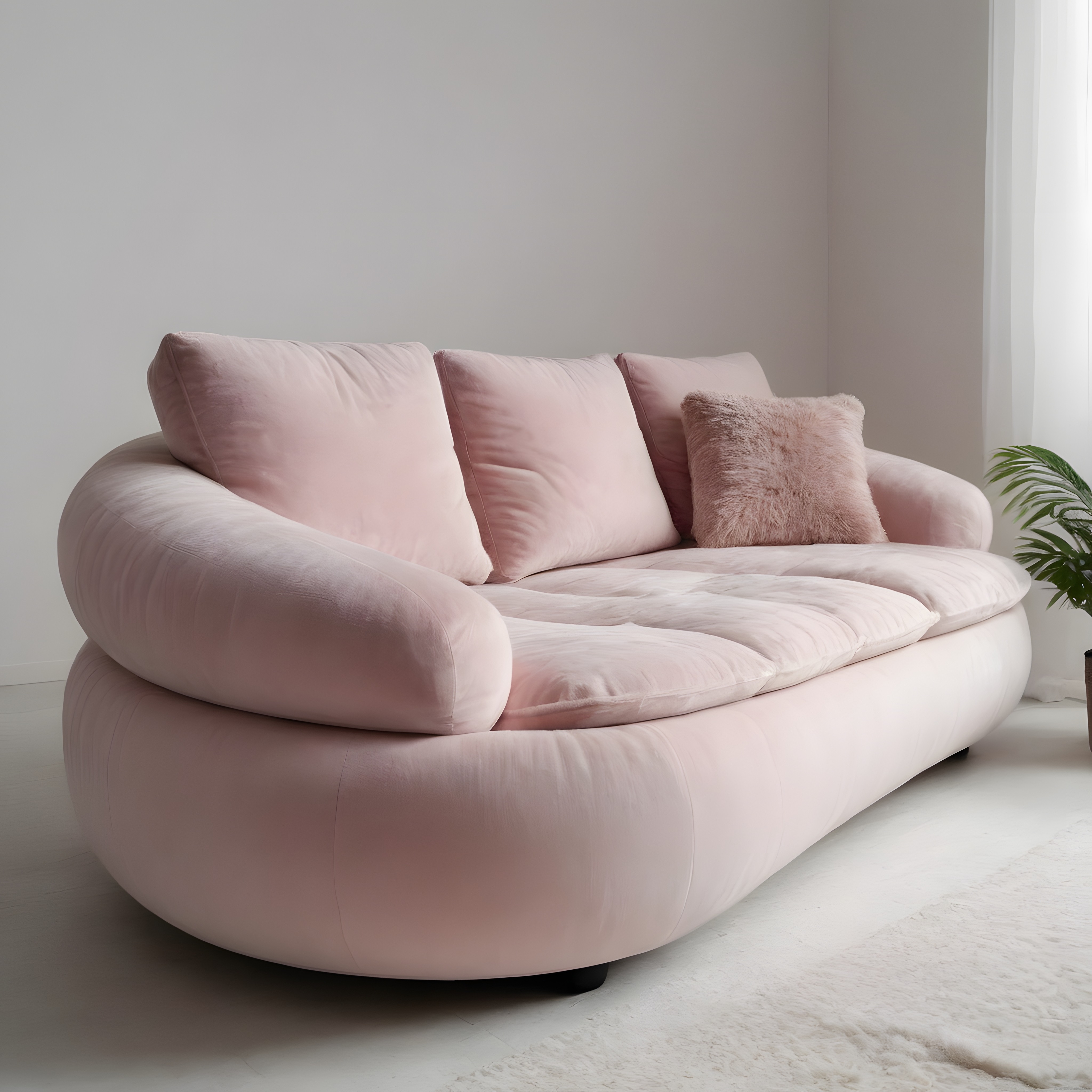Yumuşak Pembe Kadife Koltuklu Modern ve Aydınlık Salon Dekorasyonu