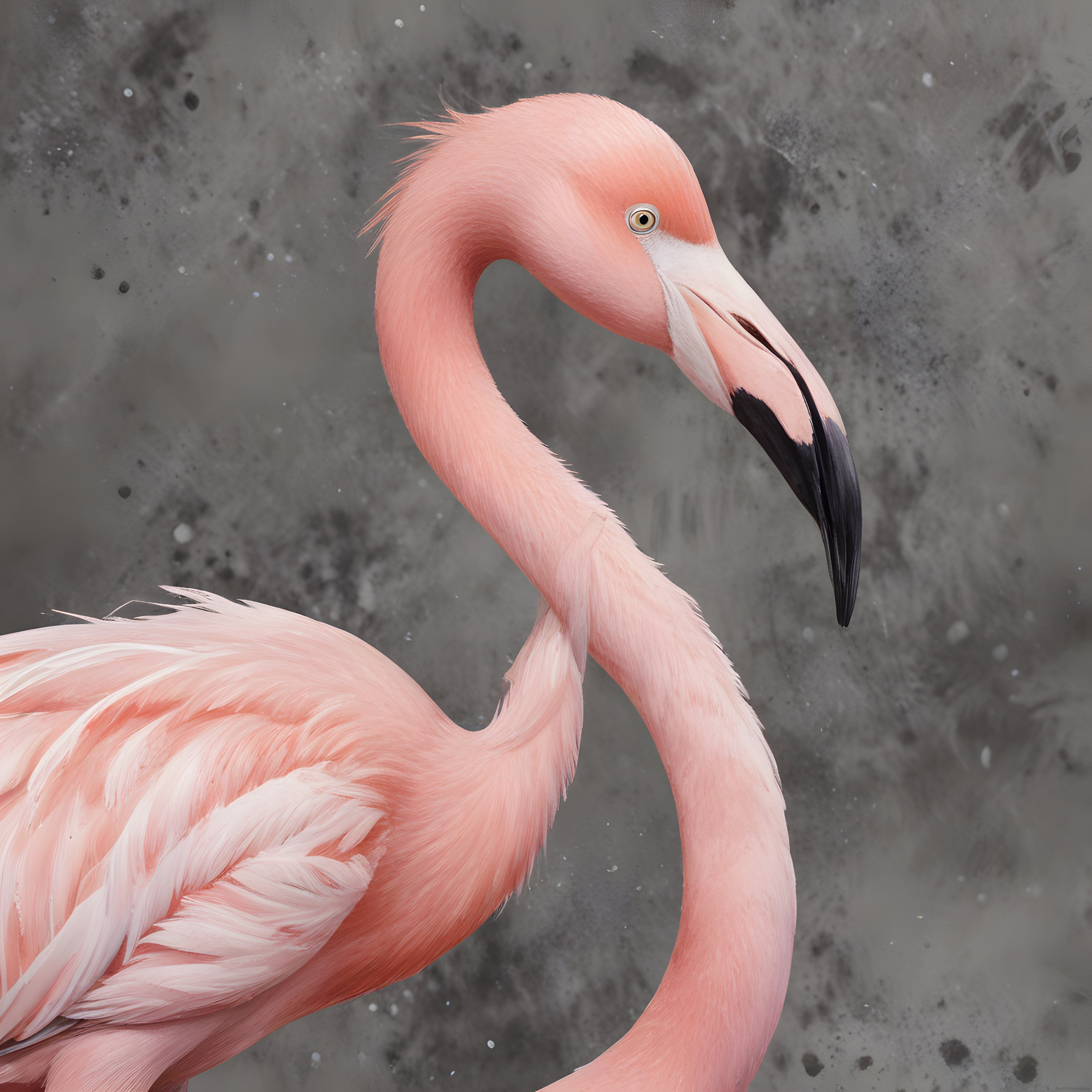 Yumuşak Pembe Tüylü Flamingo: Gri Arka Planda Zarif Su Kuşu Portresi