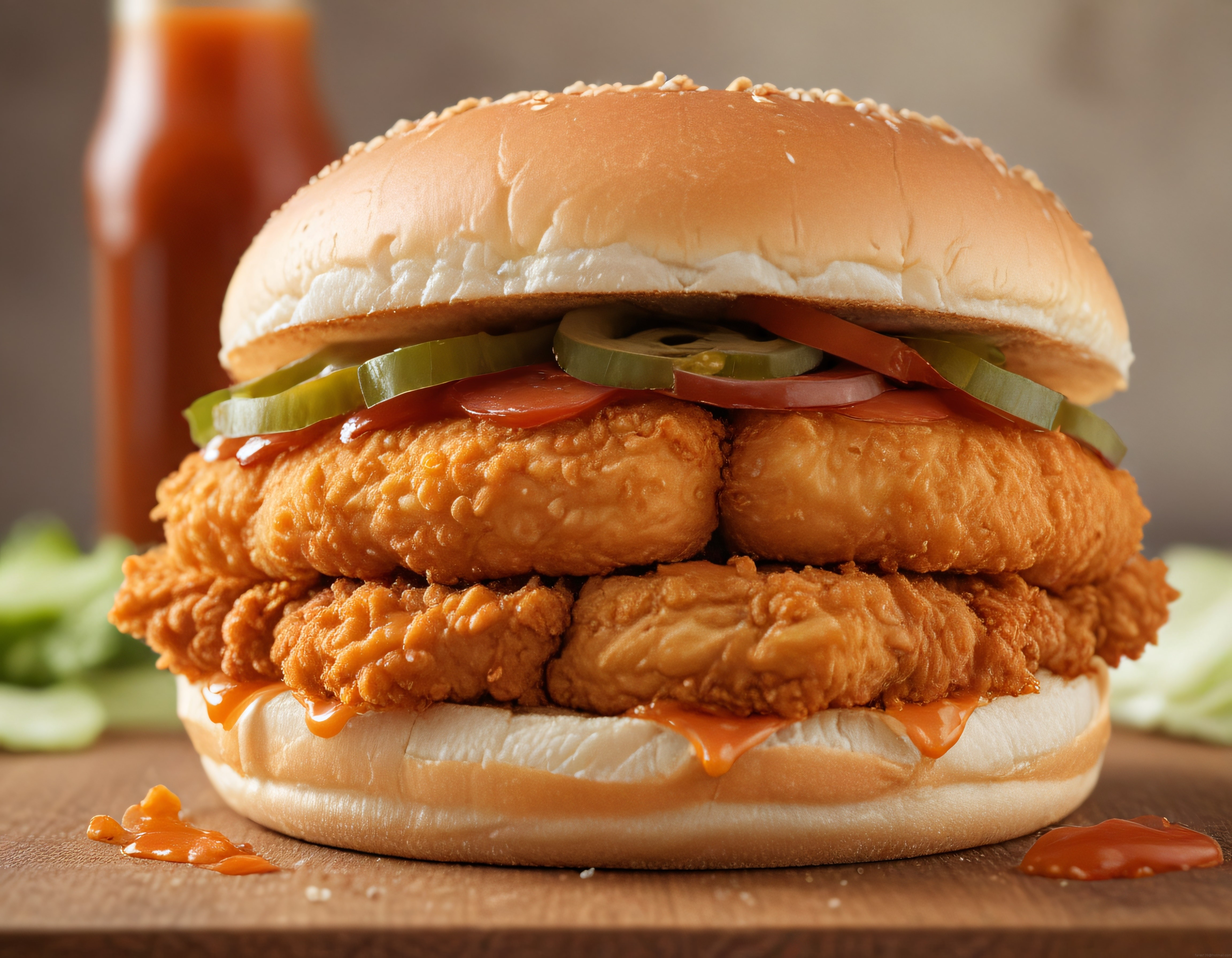 Yumuşak Susamlı Ekmek Arası Çıtır Tavuk Burger ve Özel Sos Sunumu