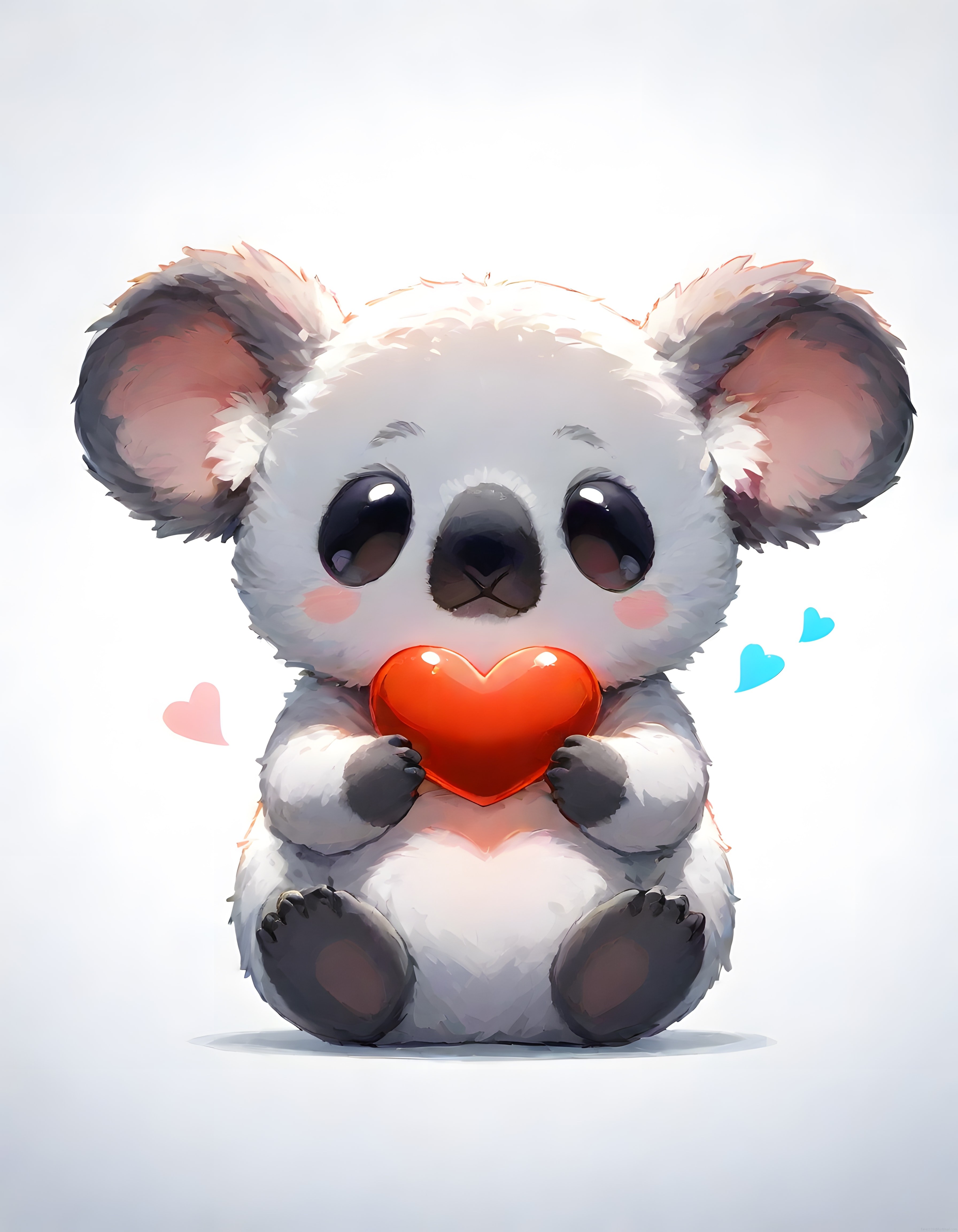 Yumuşak Tüylü Sevimli Koala ve Kırmızı Kalp: Romantik Dijital Sanat Tasarımı