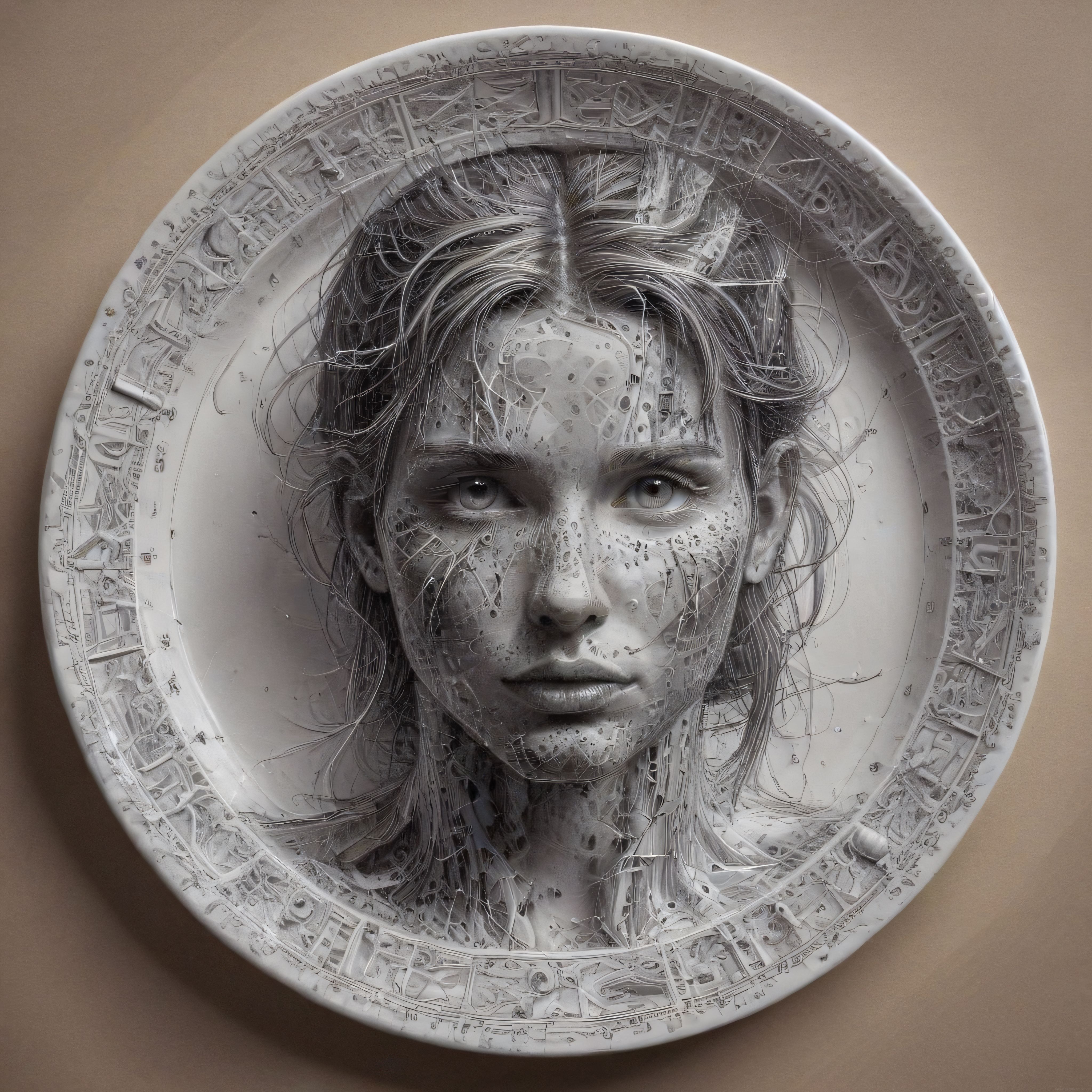 Yuvarlak Çerçevede Teknolojik Desenlerle Süslenmiş Dijital Sanat Eseri