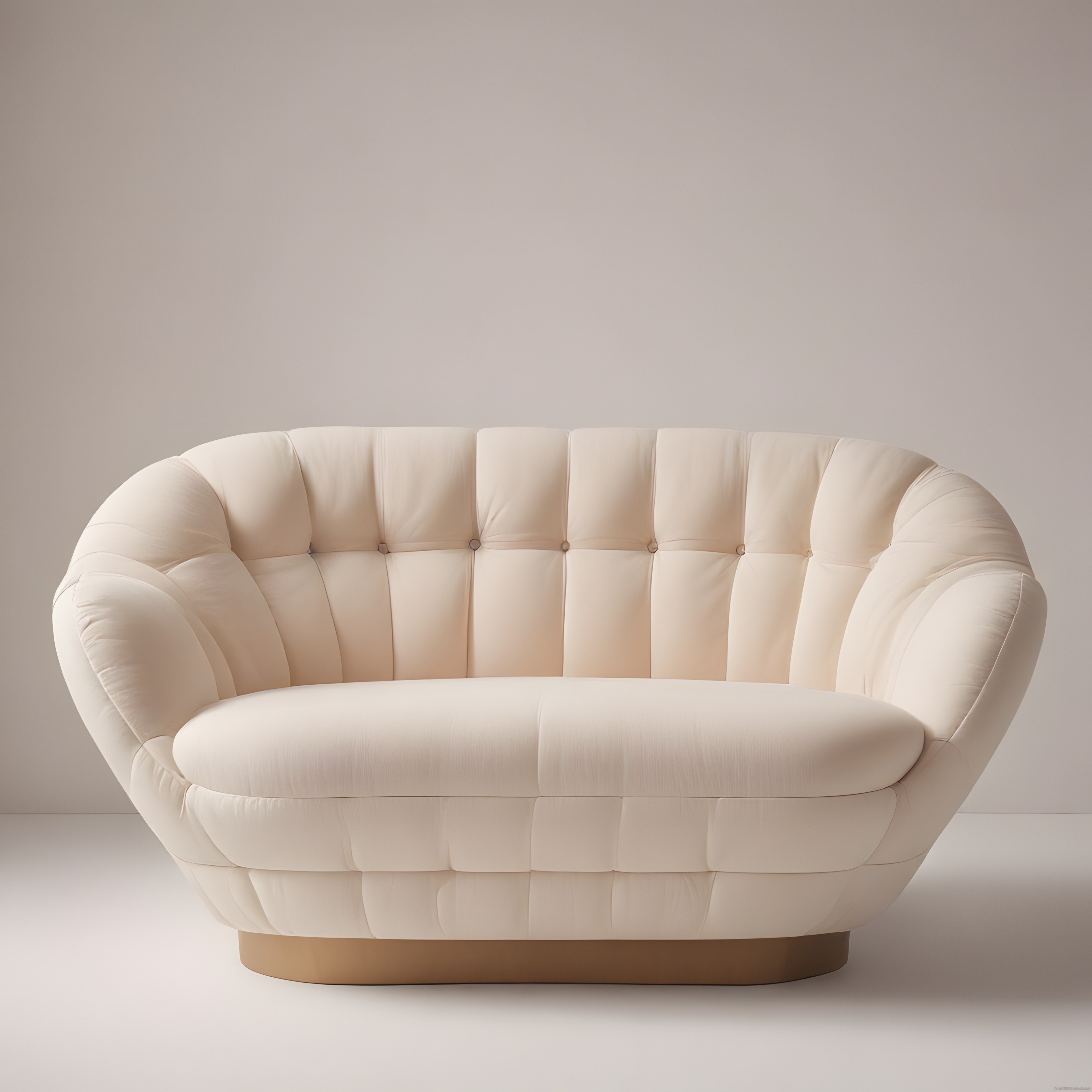 Yuvarlak hatlı krem modern kanepe lüks detaylarıyla minimalist stüdyo