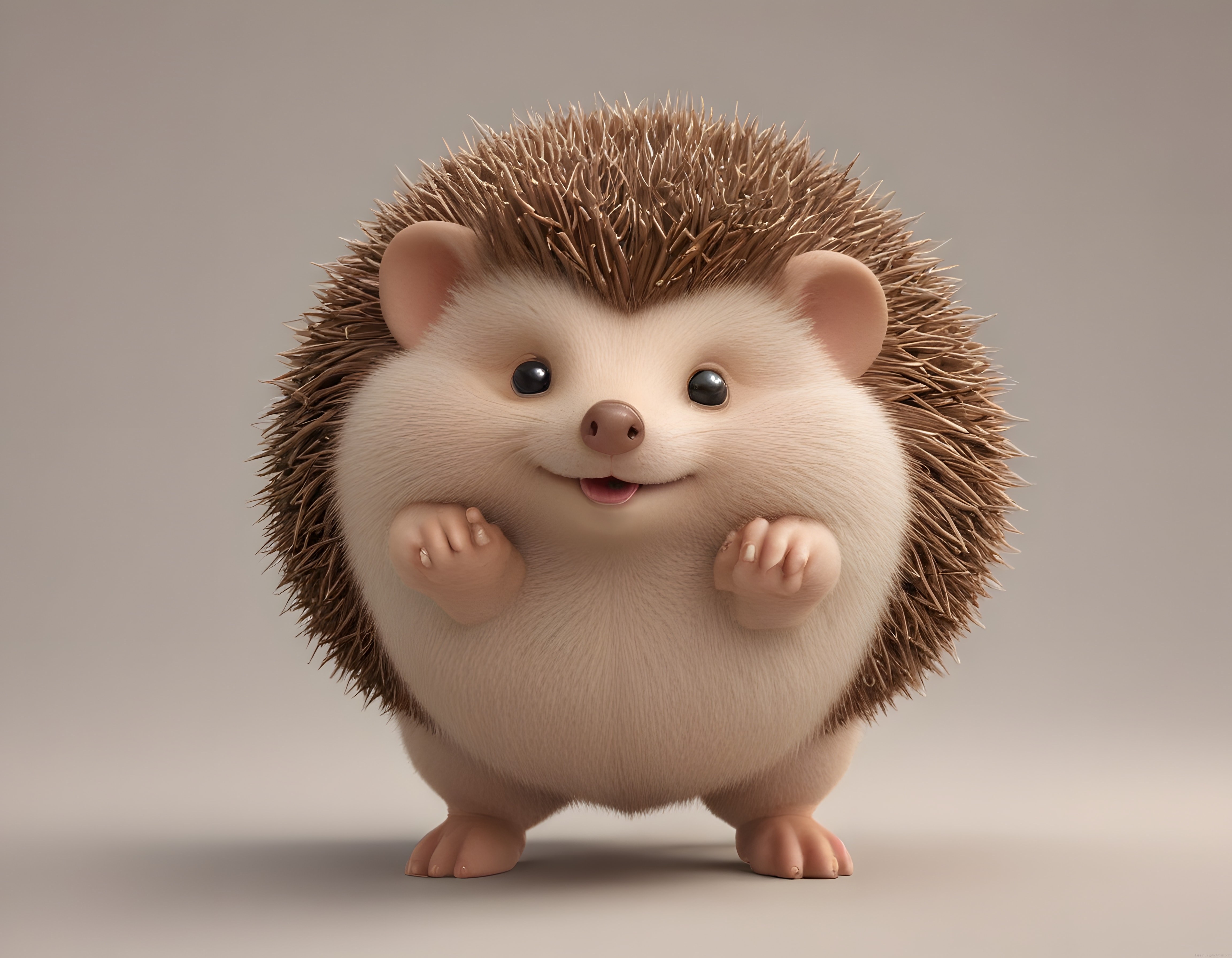 Yuvarlak Hatlı Sevimli 3D Kirpi Karakteri ve Tatlı Gülümseyen Yüzü