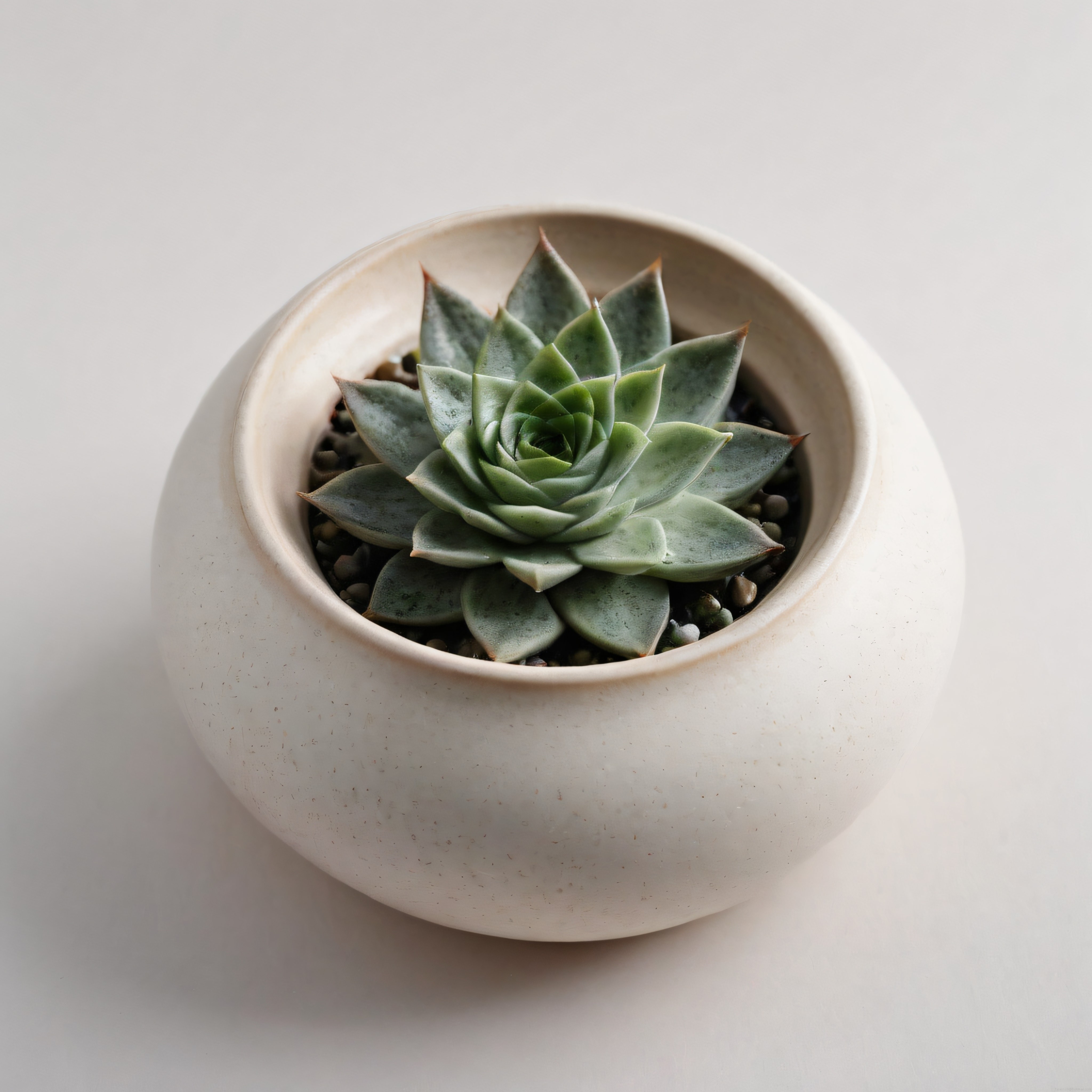 Yuvarlak Seramik Saksıda Yeşil Echeveria Sukulent Dekorasyonu
