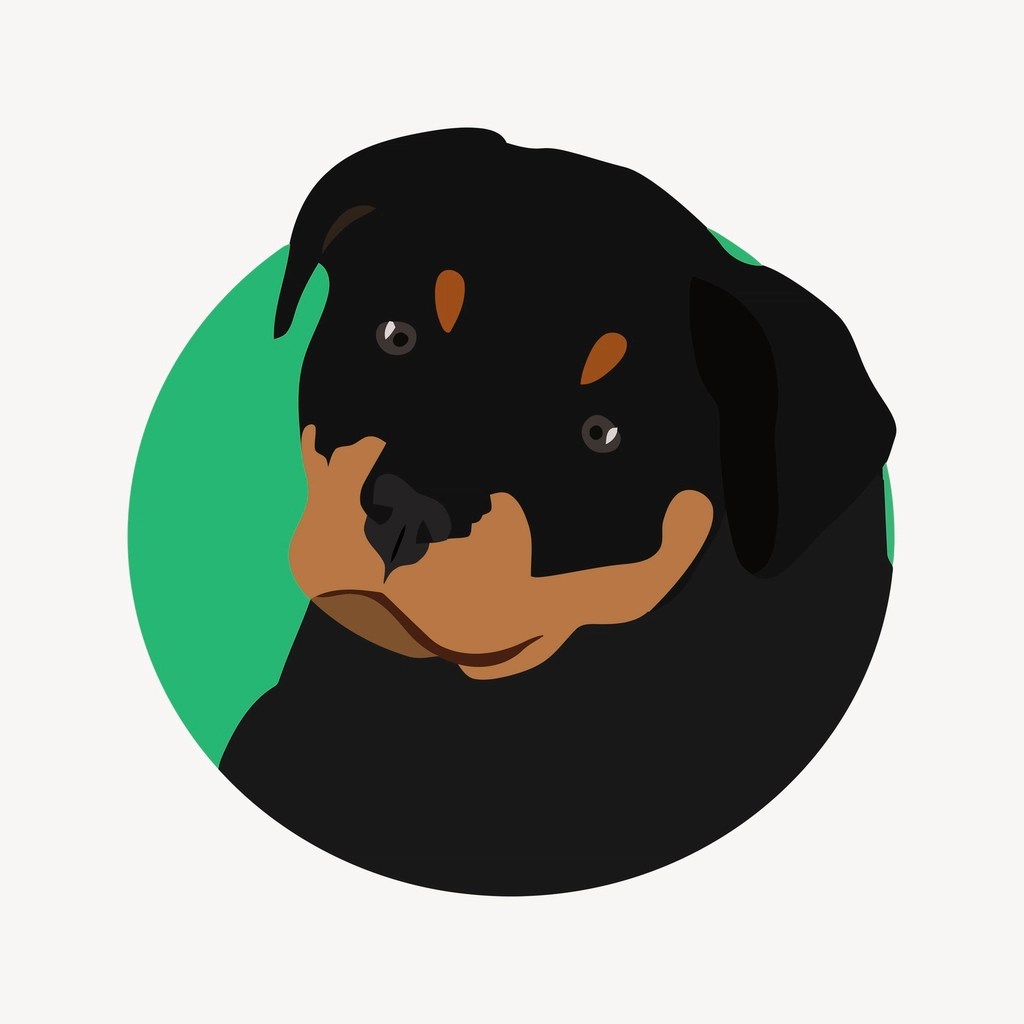 Yuvarlak Yeşil Zeminde Sevimli Rottweiler Köpek Vektör Portresi