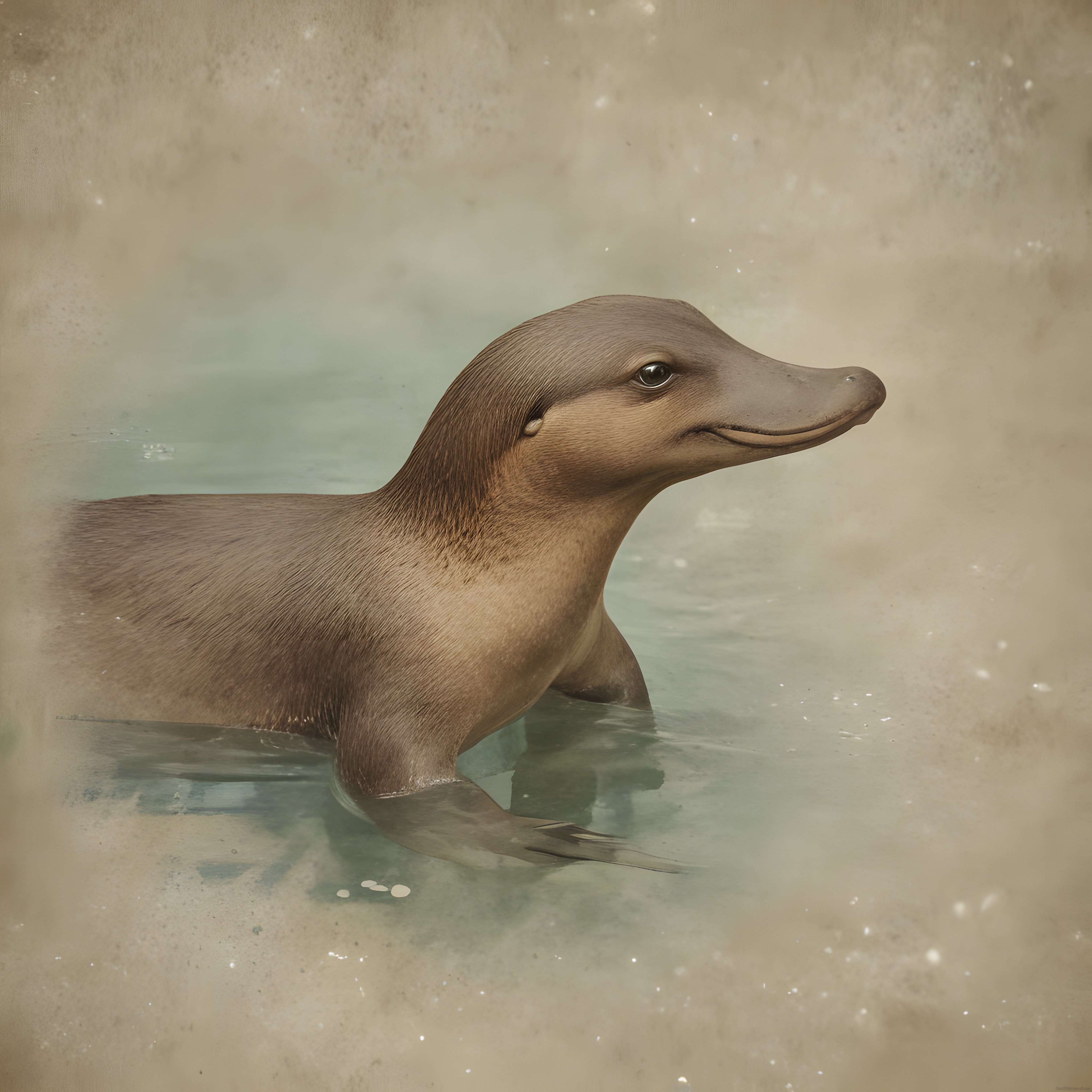 Yüzgeçli Prehistorik Deniz Memelisinin Vintage İllüstrasyon Portresi