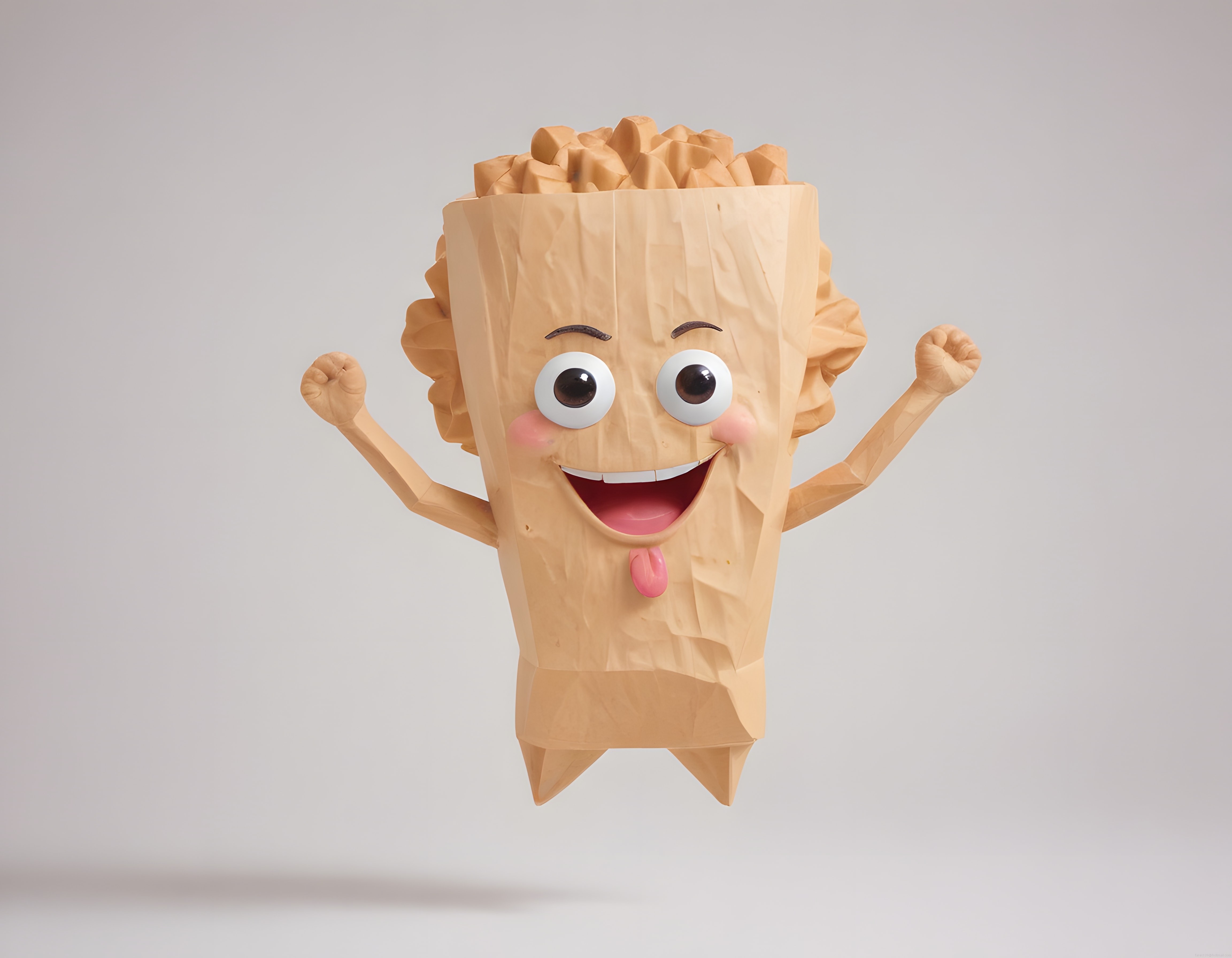 Zafer Pozunda Sevimli Kraft Kağıdı Patates Kızartması Karakteri 3D Render