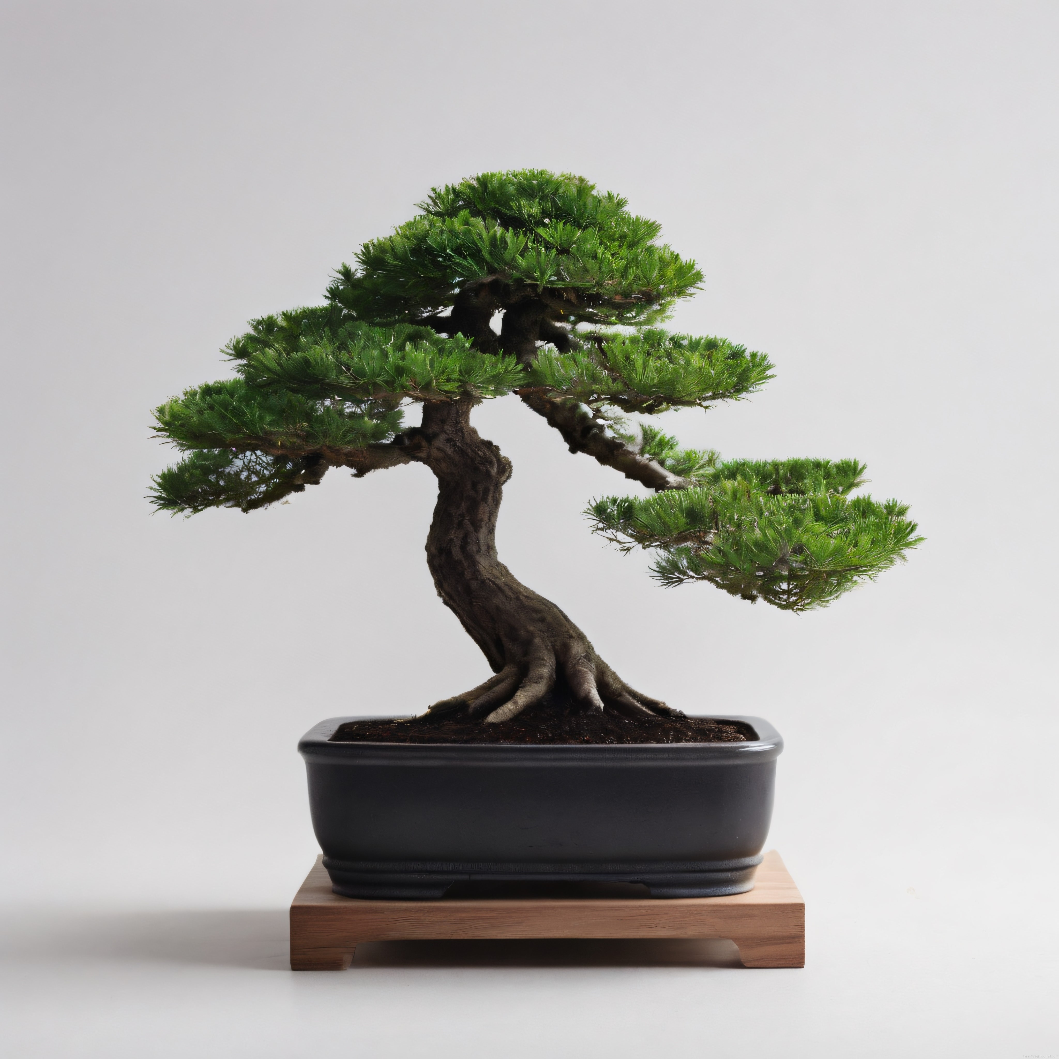 Zamansız Güzellik: Eğimli Gövdesiyle Japon Çam Bonsai ve Siyah Seramik Saksı