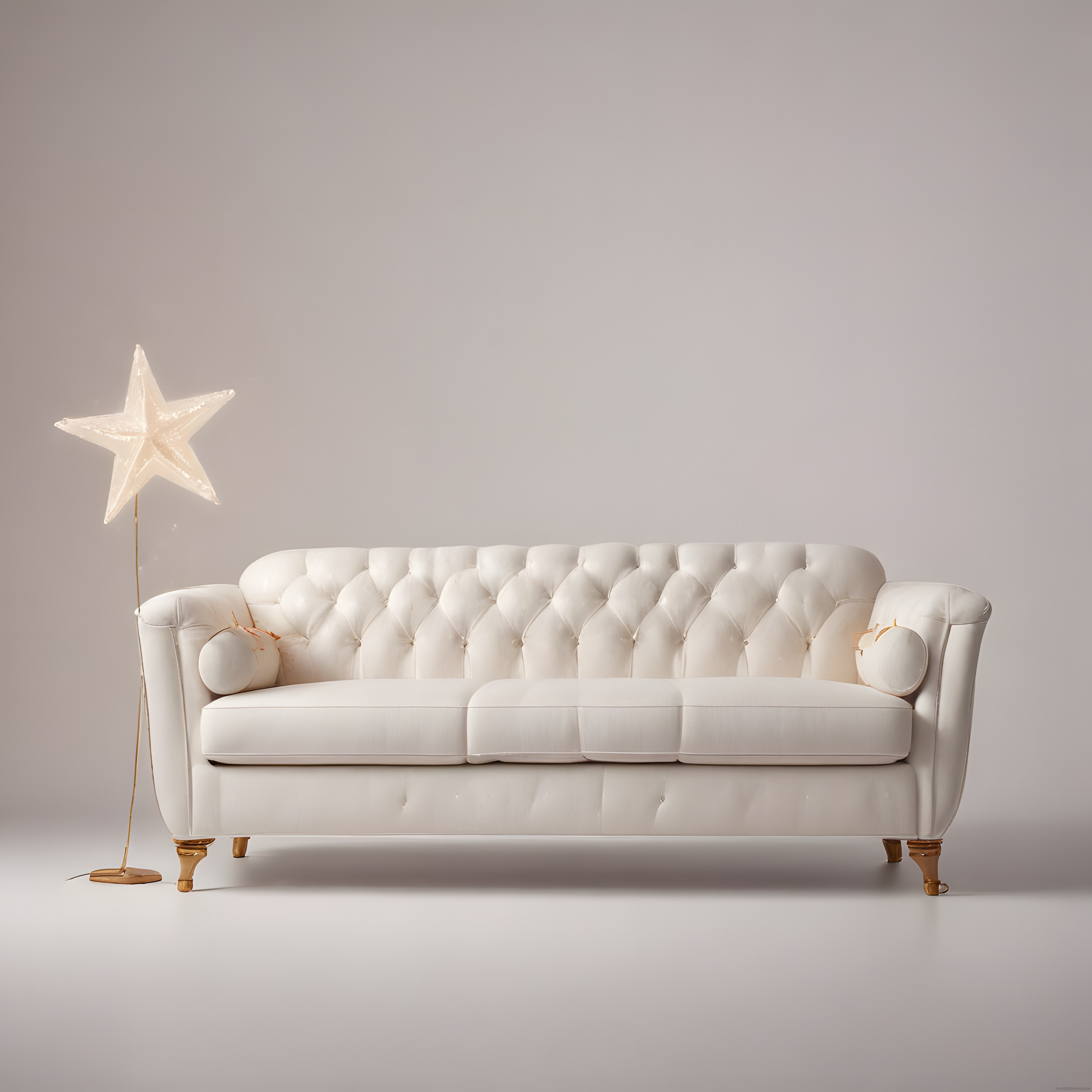 Zarif Beyaz Chesterfield ve Yıldız Aydınlatmalı Minimalist Oda Tasarımı