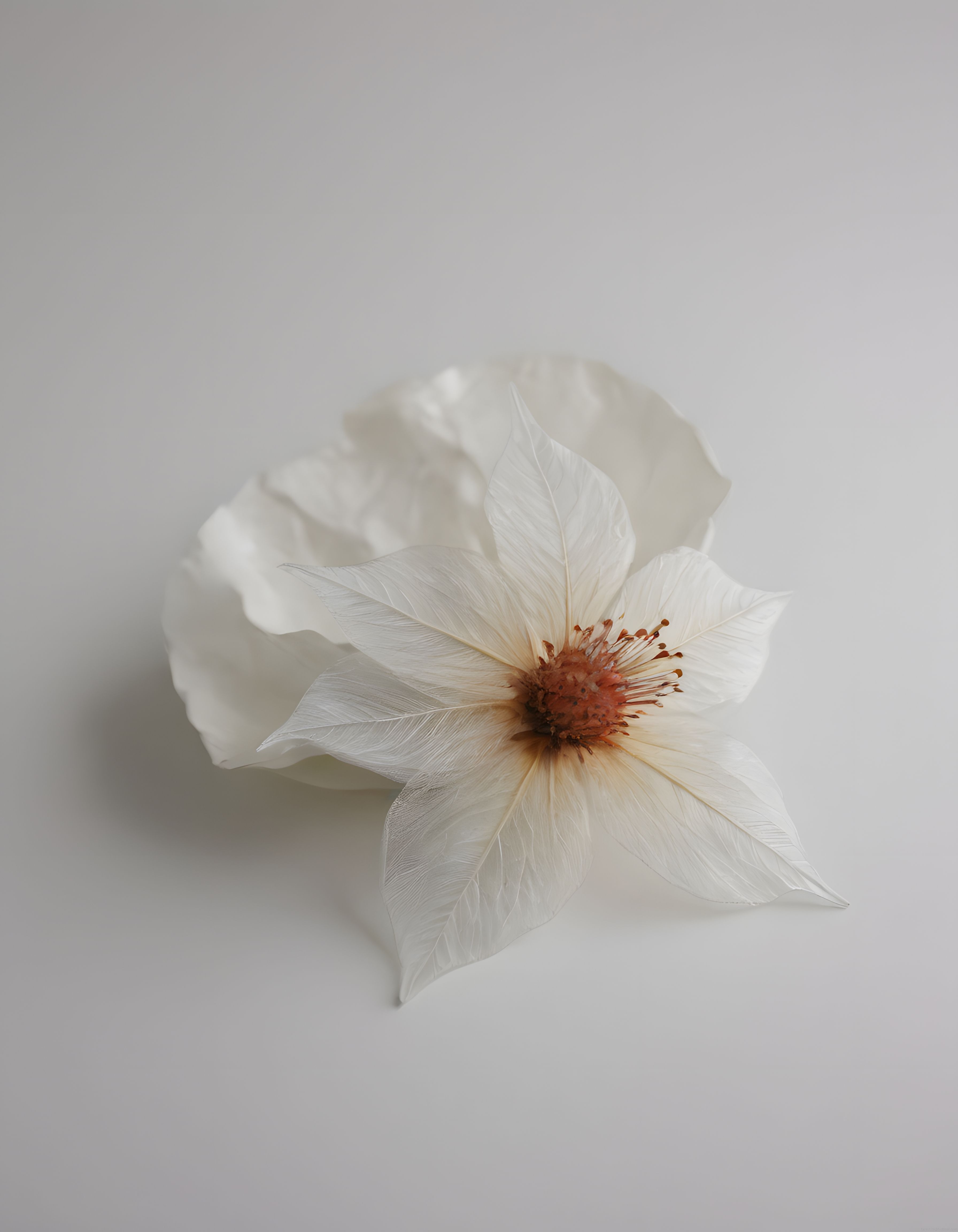 Zarif Beyaz Çiçek ve Gölgesiyle Minimalist Botanik Sanat Fotoğrafı