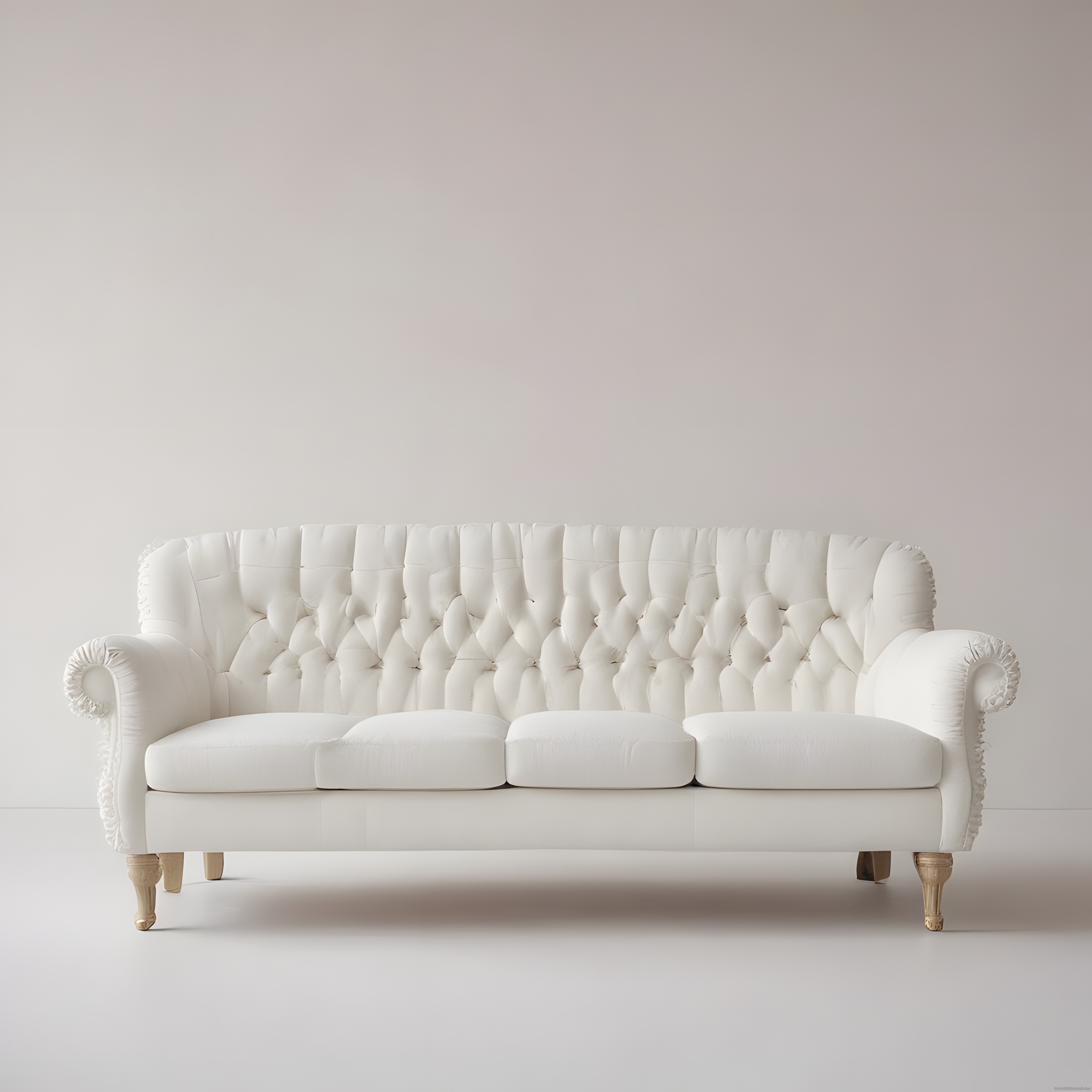 Zarif Kapitone Chesterfield Kanepe ile Minimalist Beyaz Salon Dekorasyonu