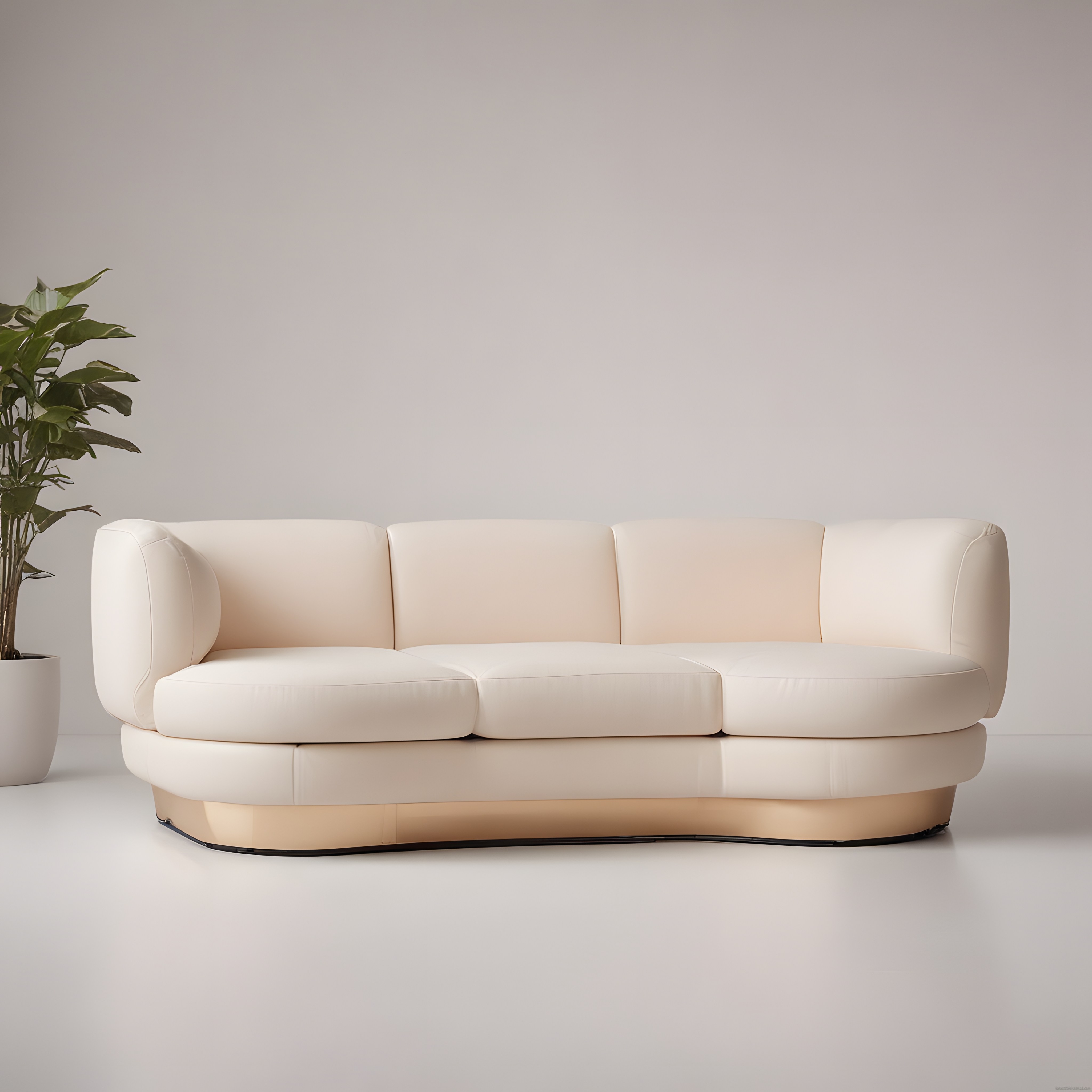 Zarif Krem Rengi Kanepe ve Saksı Bitkisi ile Minimalist Salon Dekoru