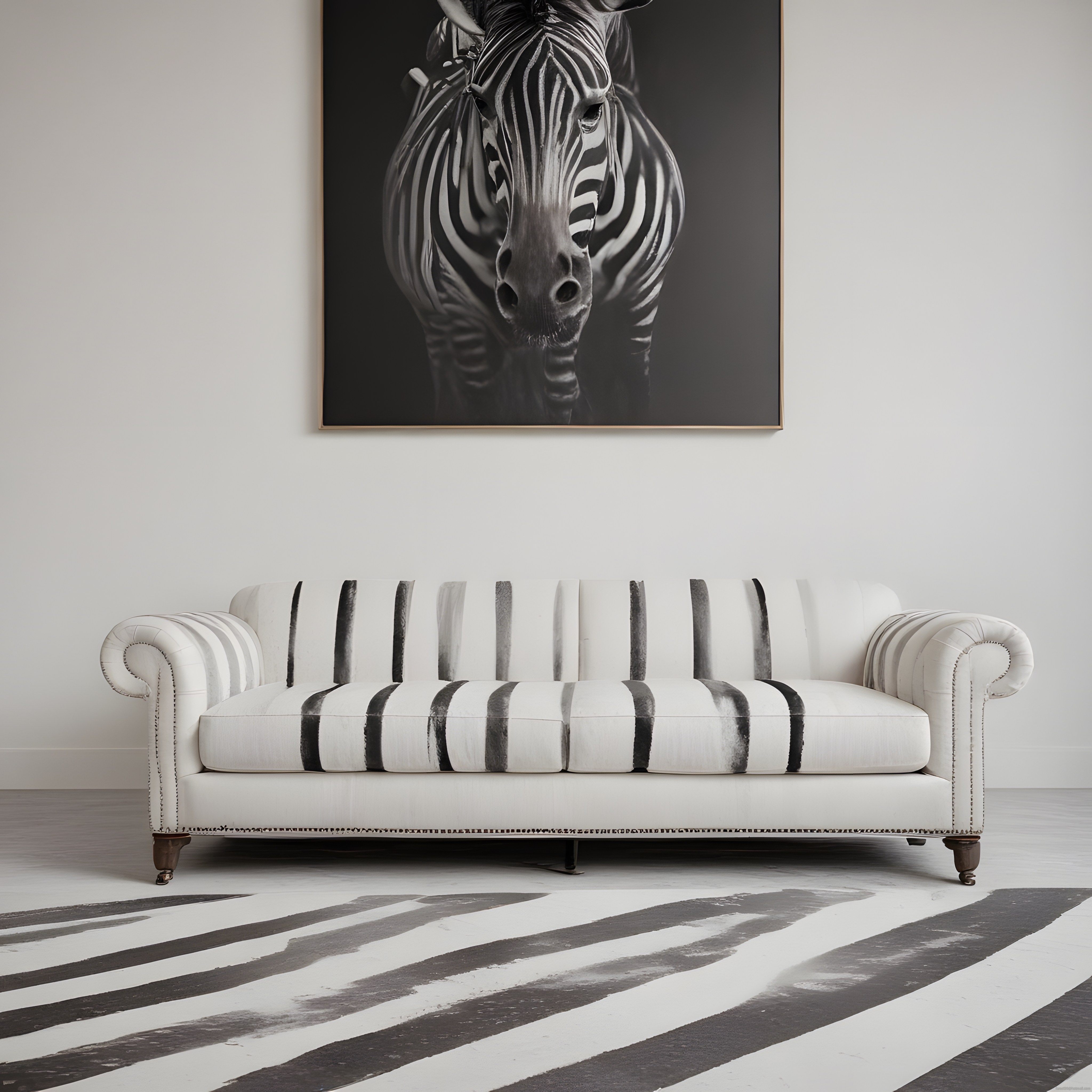 Zebra Desenli Chesterfield Koltuk ve Siyah Beyaz Dekorasyonlu Modern Salon