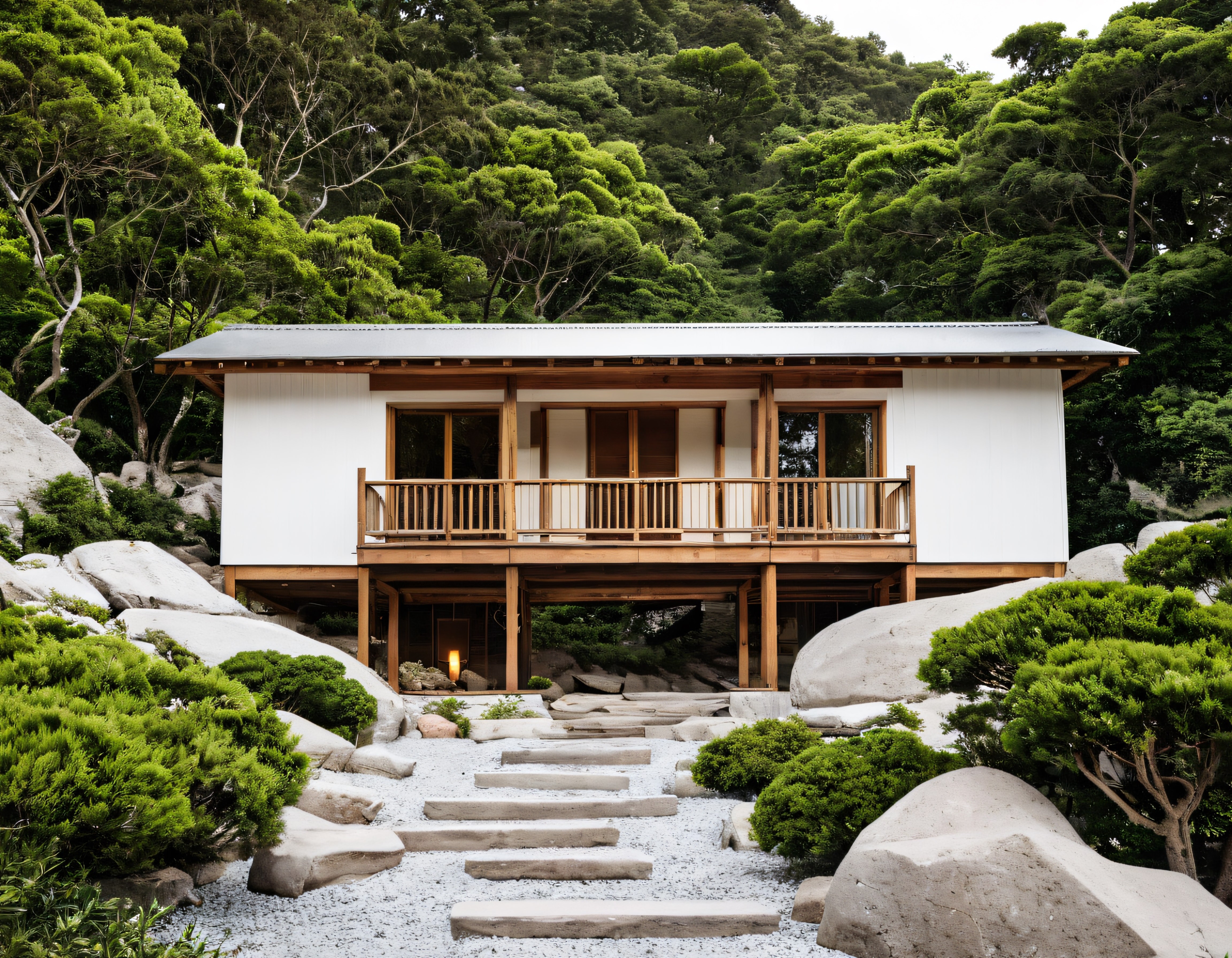 Zeminden Yükselen Huzur: Yemyeşil Ormanda Japon Tarzı Minimalist Ev