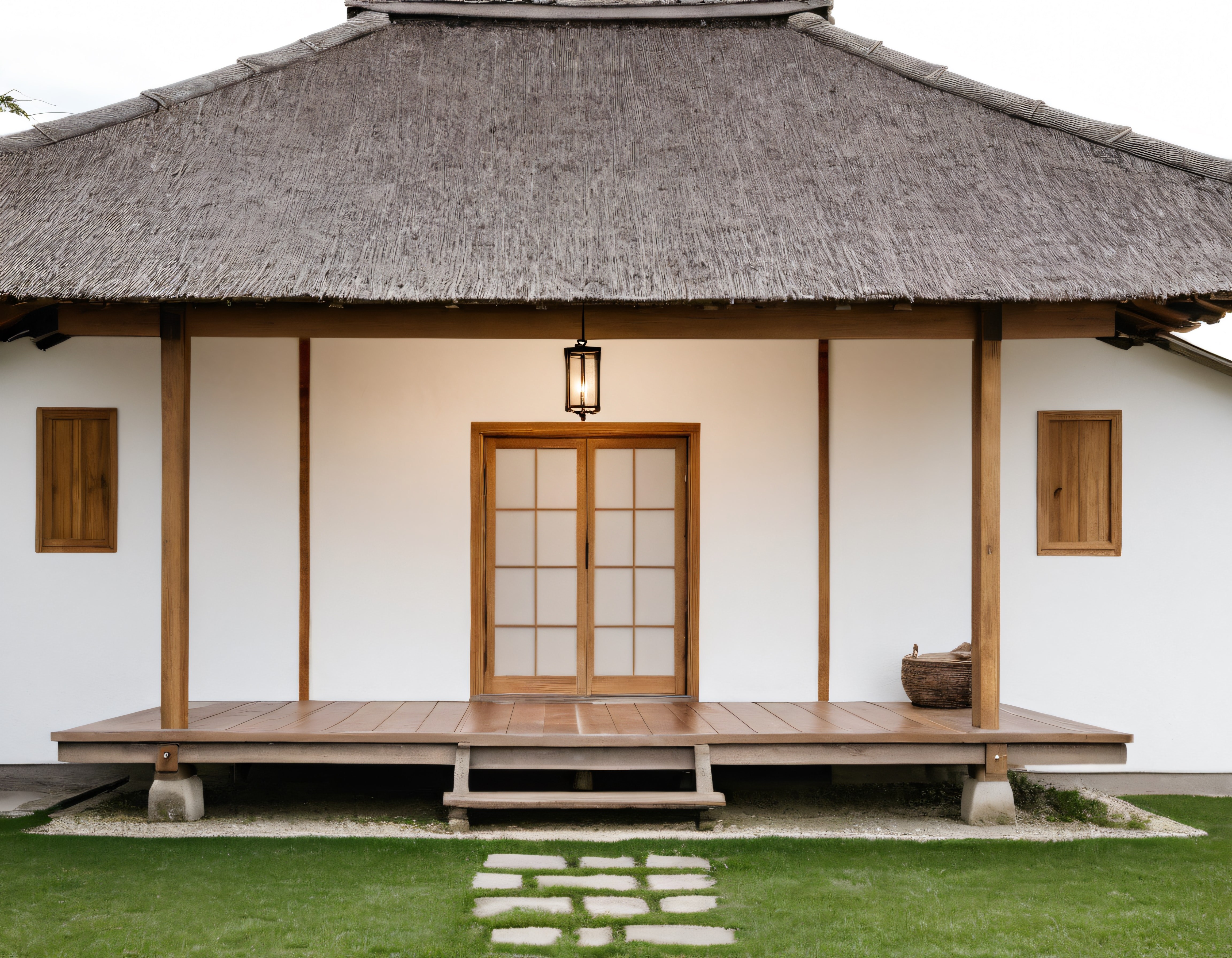 Zen Atmosferli Geleneksel Japon Evinin Huzur Veren Ön Cephesi ve Bahçesi