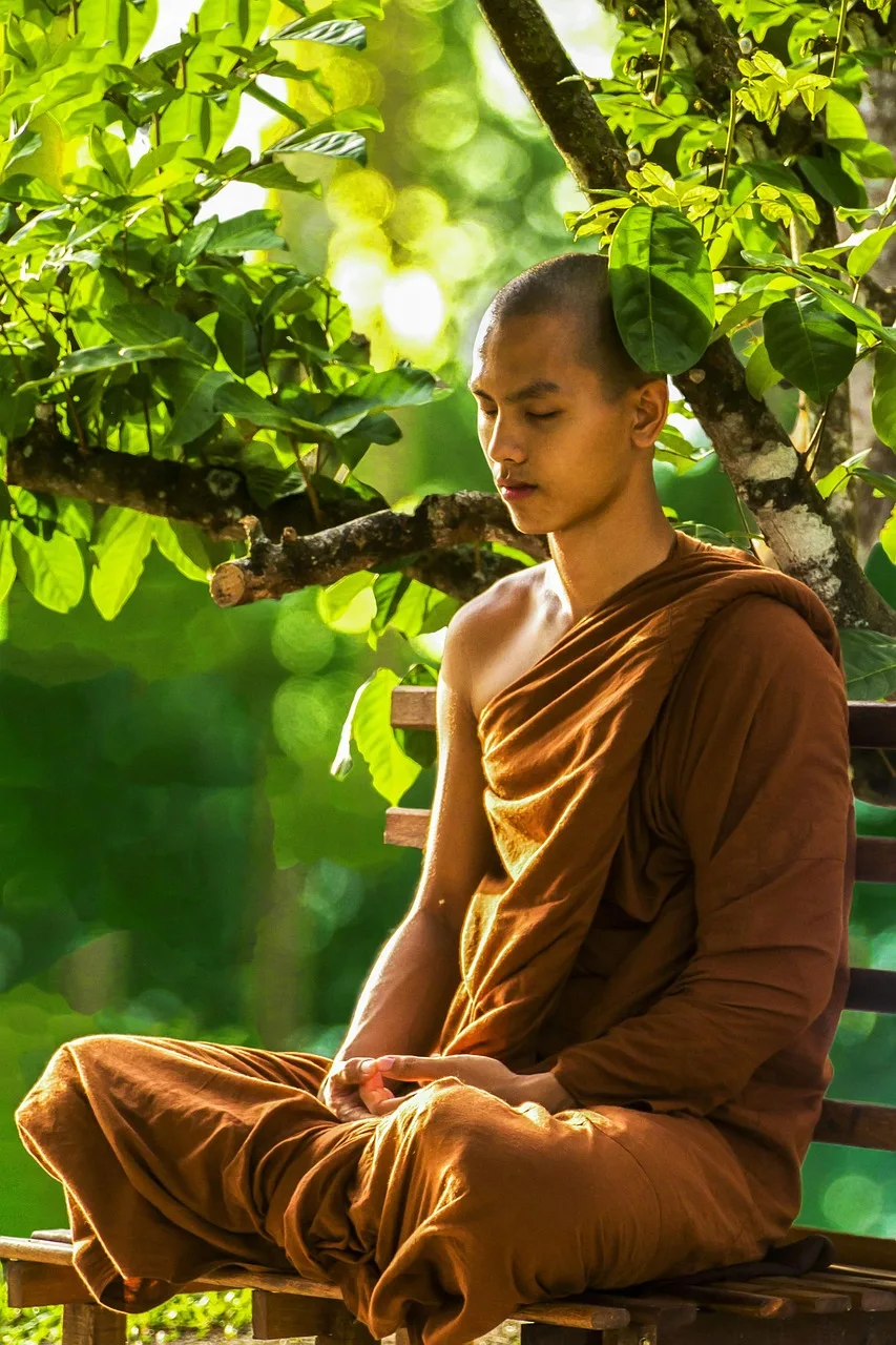 Zen meditasyon yapan keşiş portresi - huzurlu spiritüel