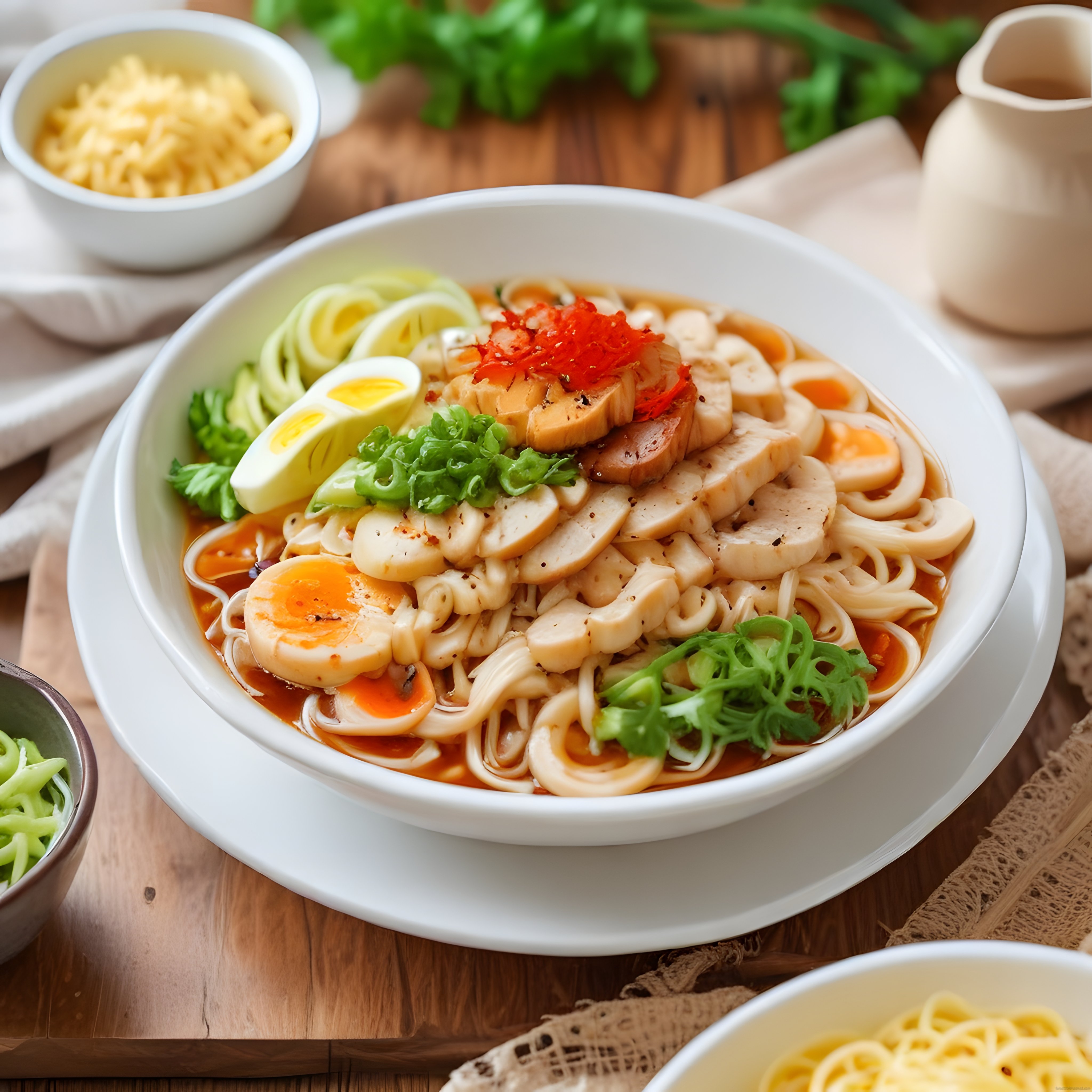 Zengin Malzemeli Sıcak Ramen Çorbası: Yumurta, Mantar ve Havyar ile Asya Lezzeti