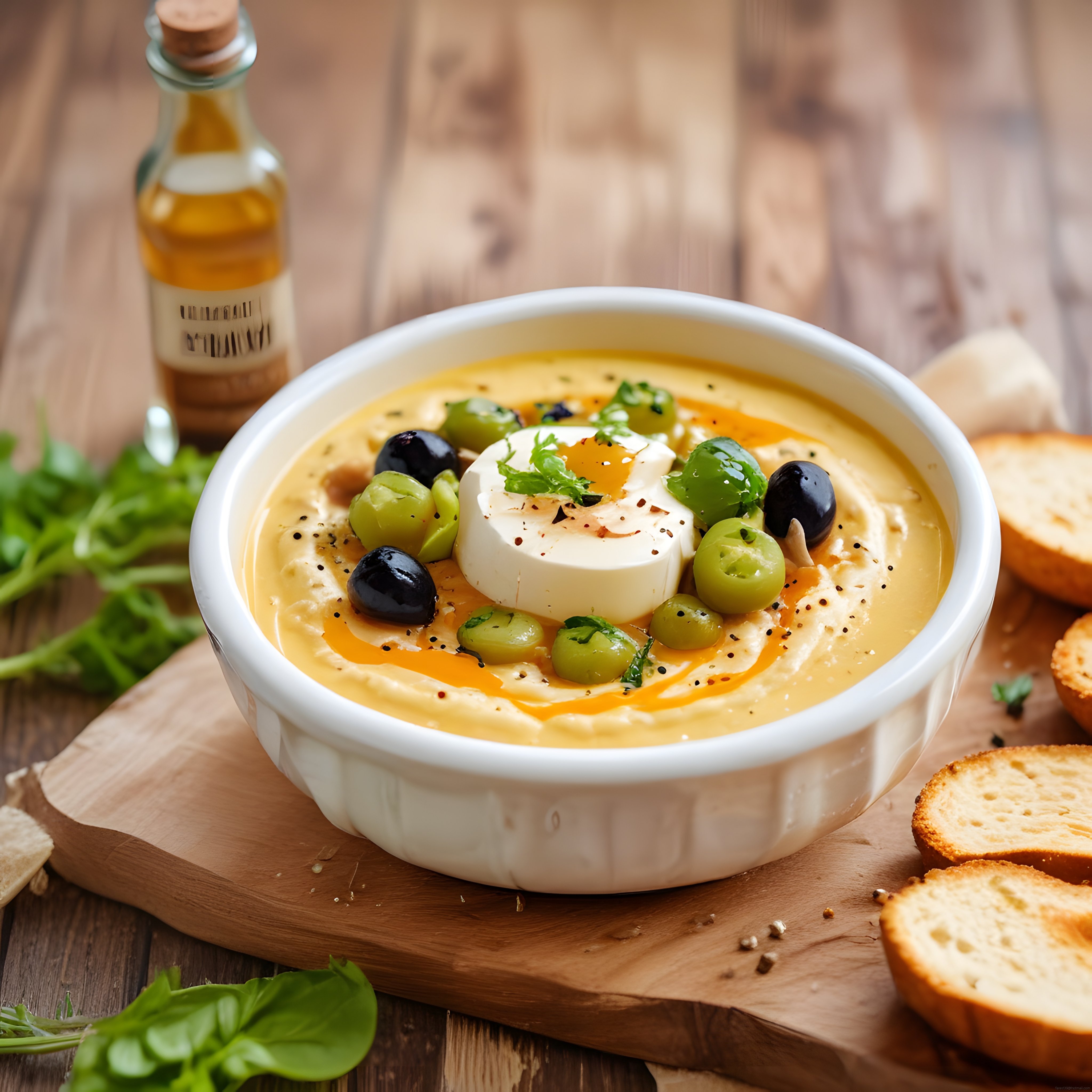 Zeytin ve Beyaz Peynirli Humus Sunumu: Akşam Yemeğine Yakışan Meze