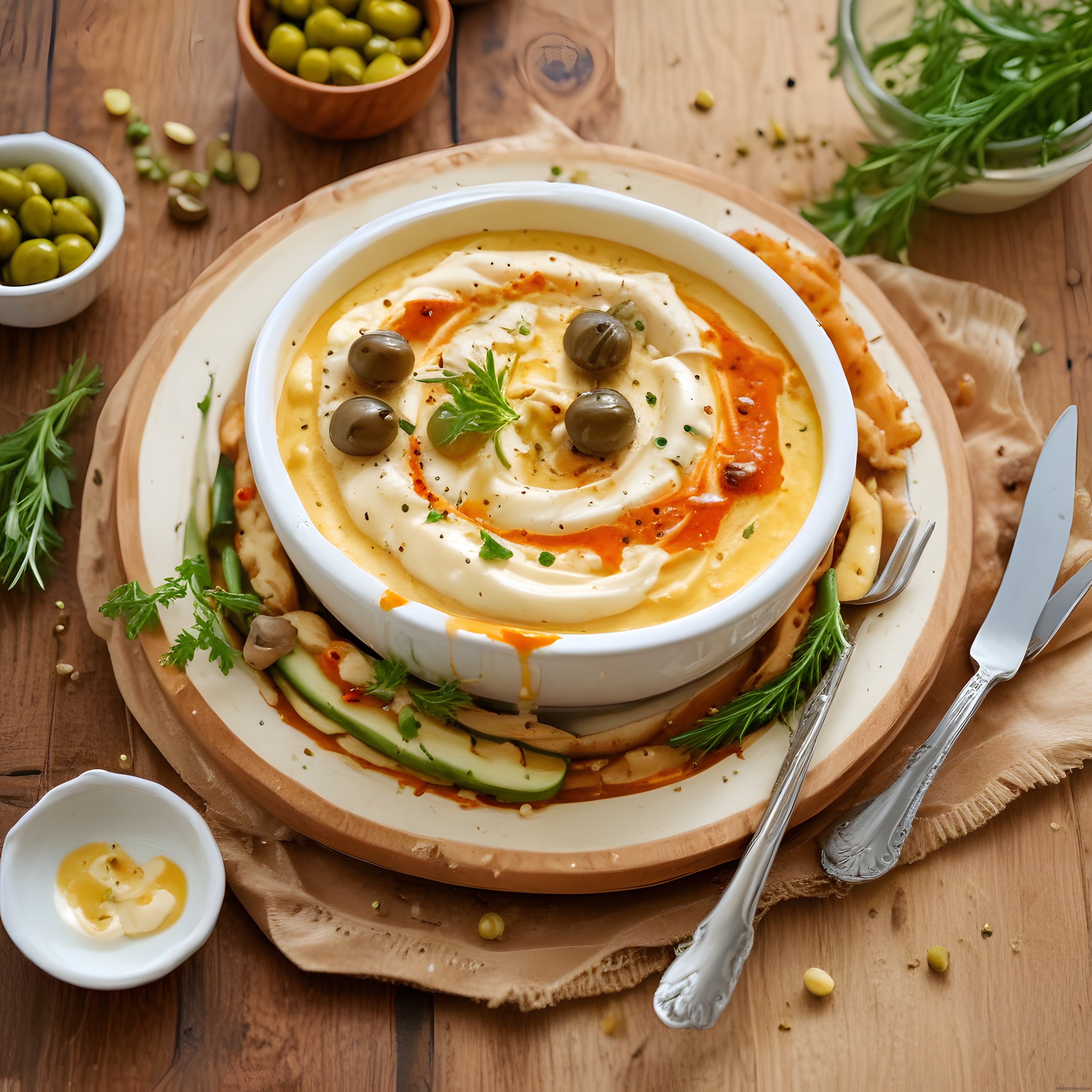 Zeytin ve Pul Biber Soslu Krem Humus: Akdeniz Sofrasından Lezzetli Nohut Mezesi