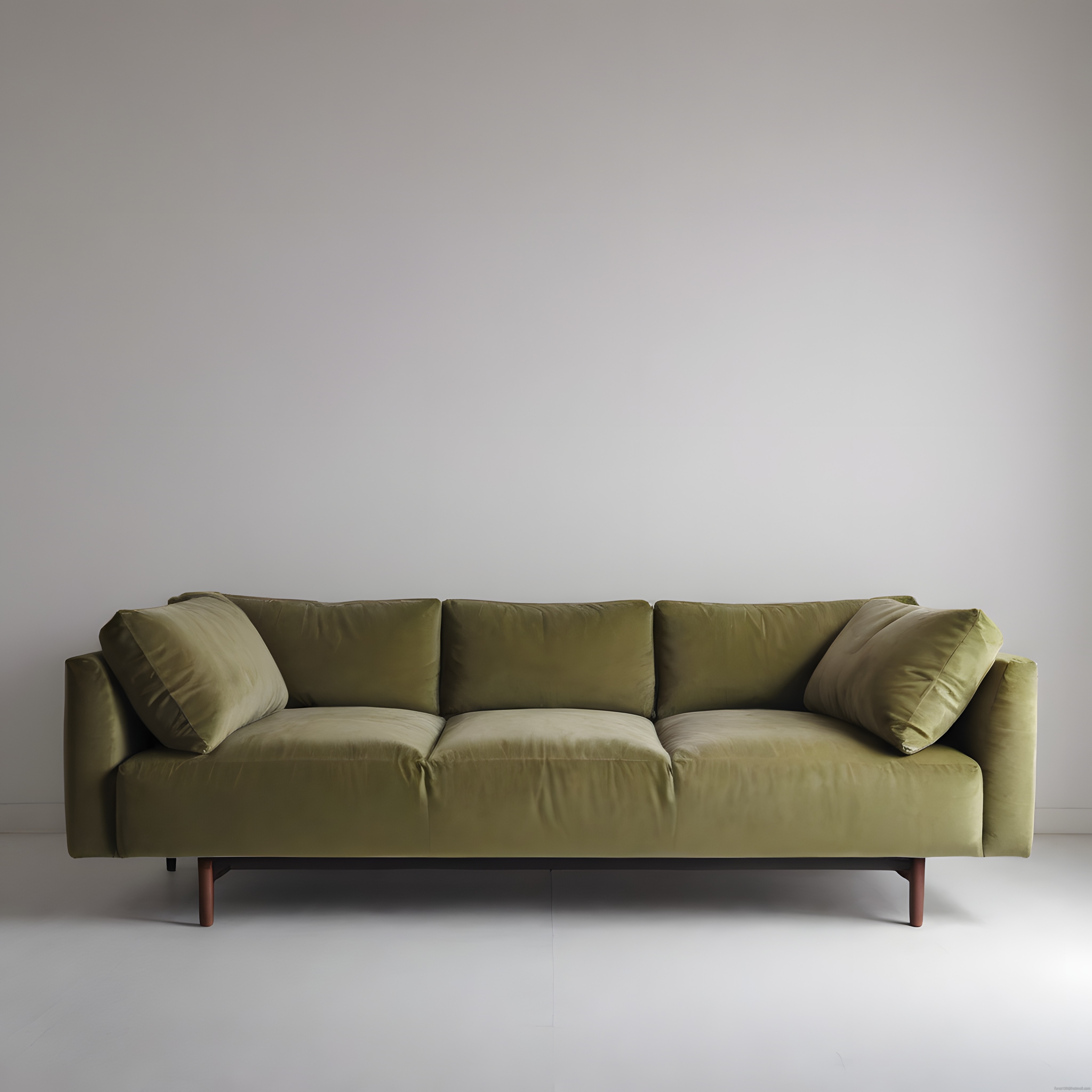 Zeytin Yeşili Kadife Üçlü Kanepe ile Sade Minimalist Salon Dekorasyonu