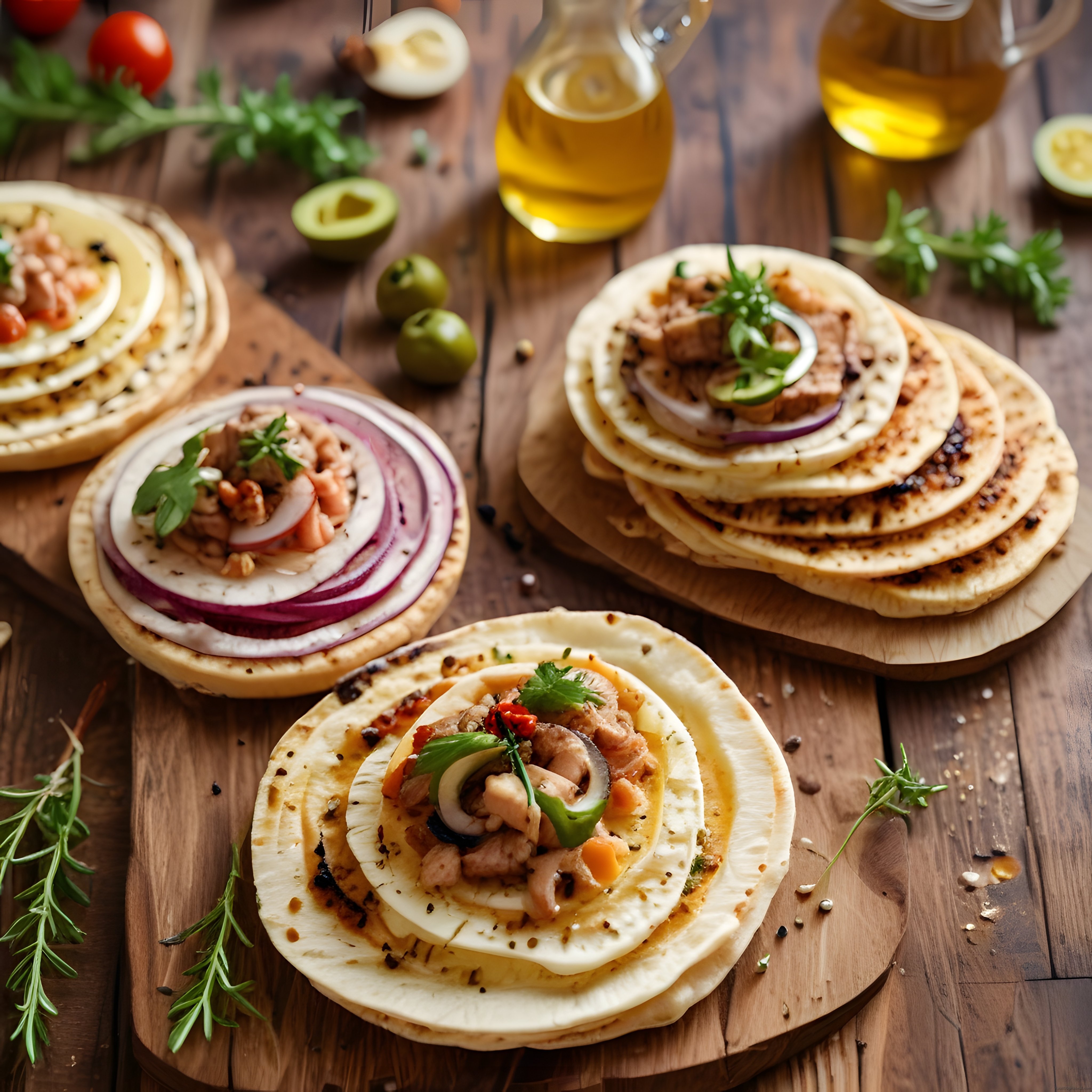 Zeytinyağı ve Taze Sebzelerle Süslenmiş Ton Balıklı Mini Pizza Sunumu