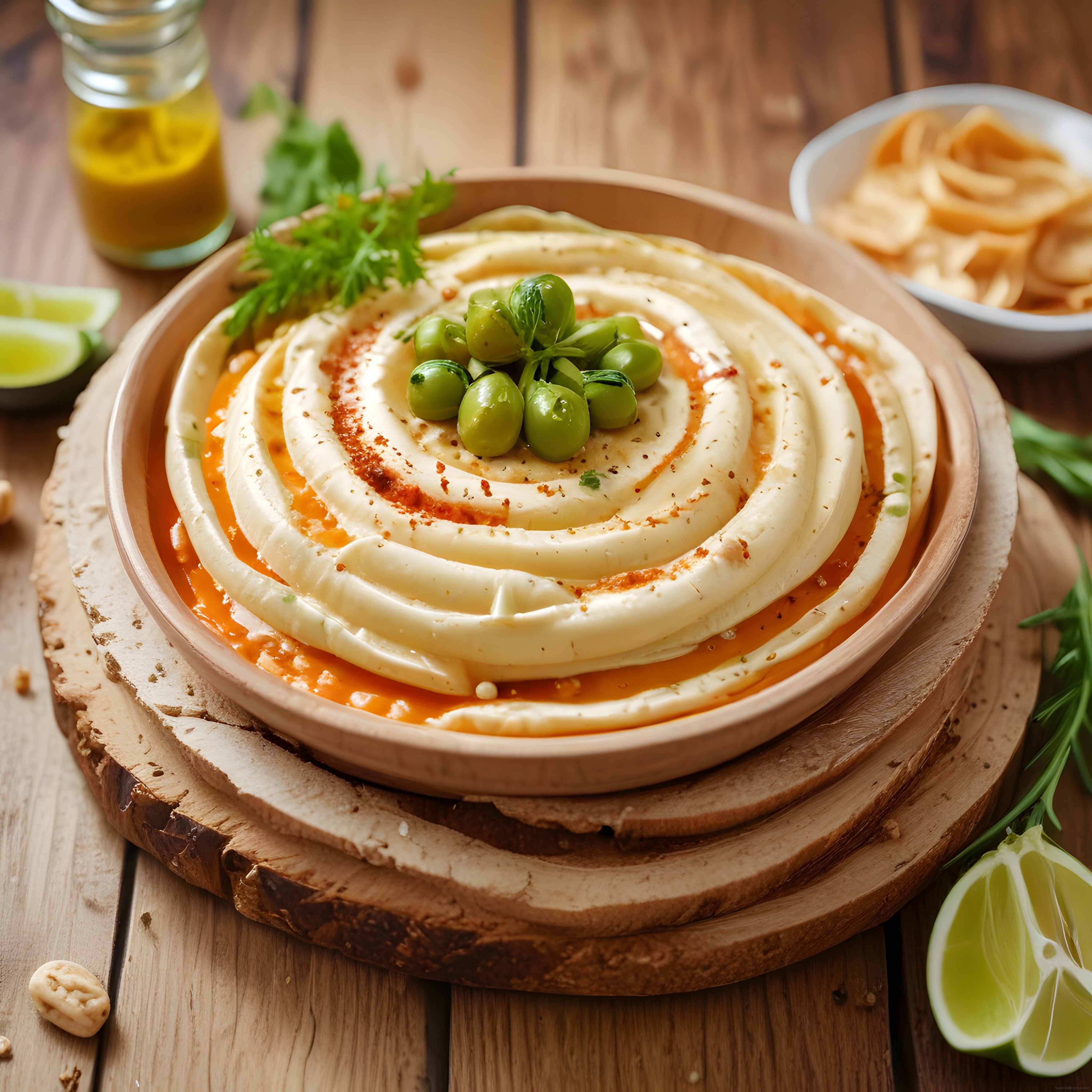 Zeytinyağı ve Yeşil Zeytin Süslemeli Humus Tarifi: Ev Yapımı Meze Keyfi