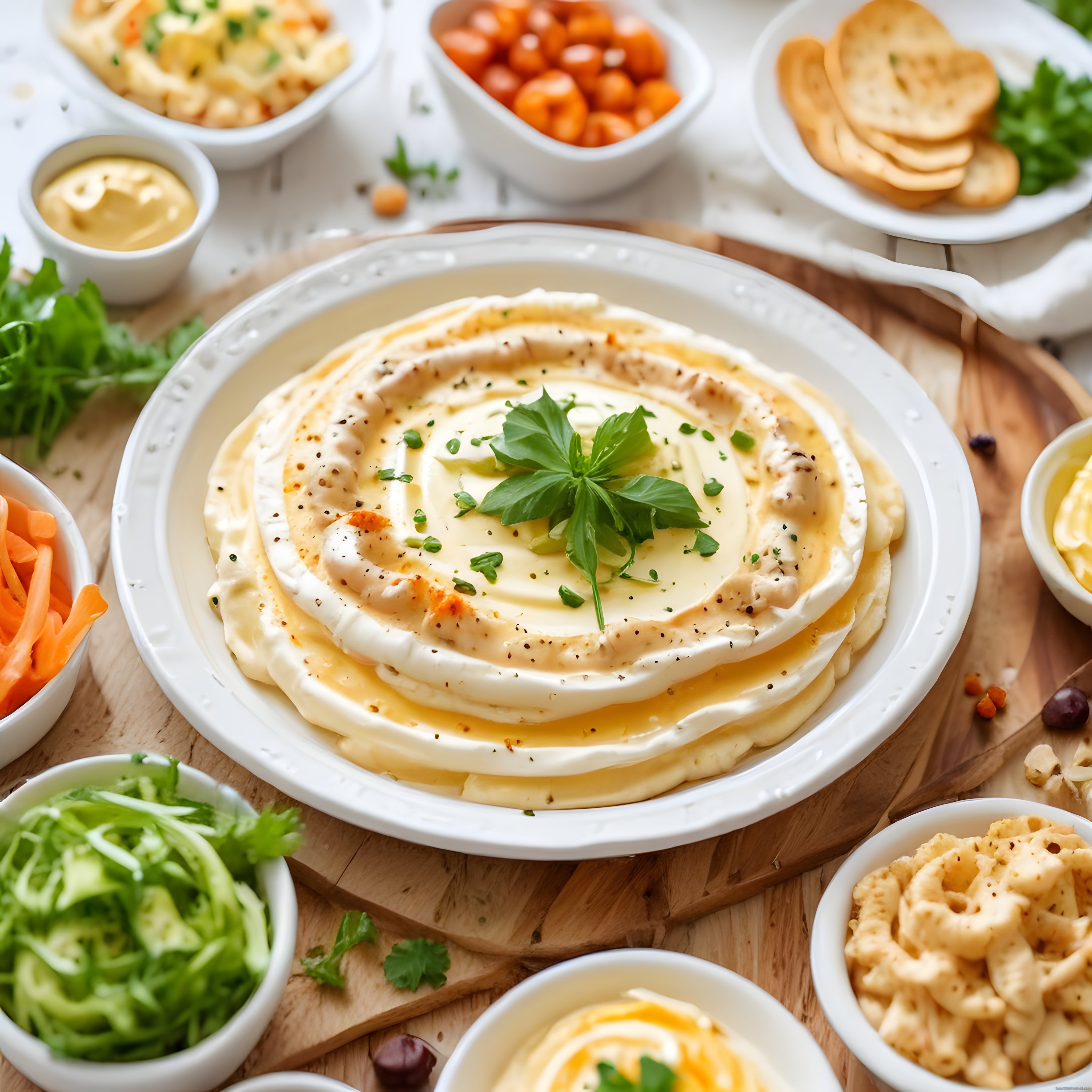 Zeytinyağlı Humus Tabağı: Taze Yeşillikler ve Mezelerle Sağlıklı Sofra Düzeni