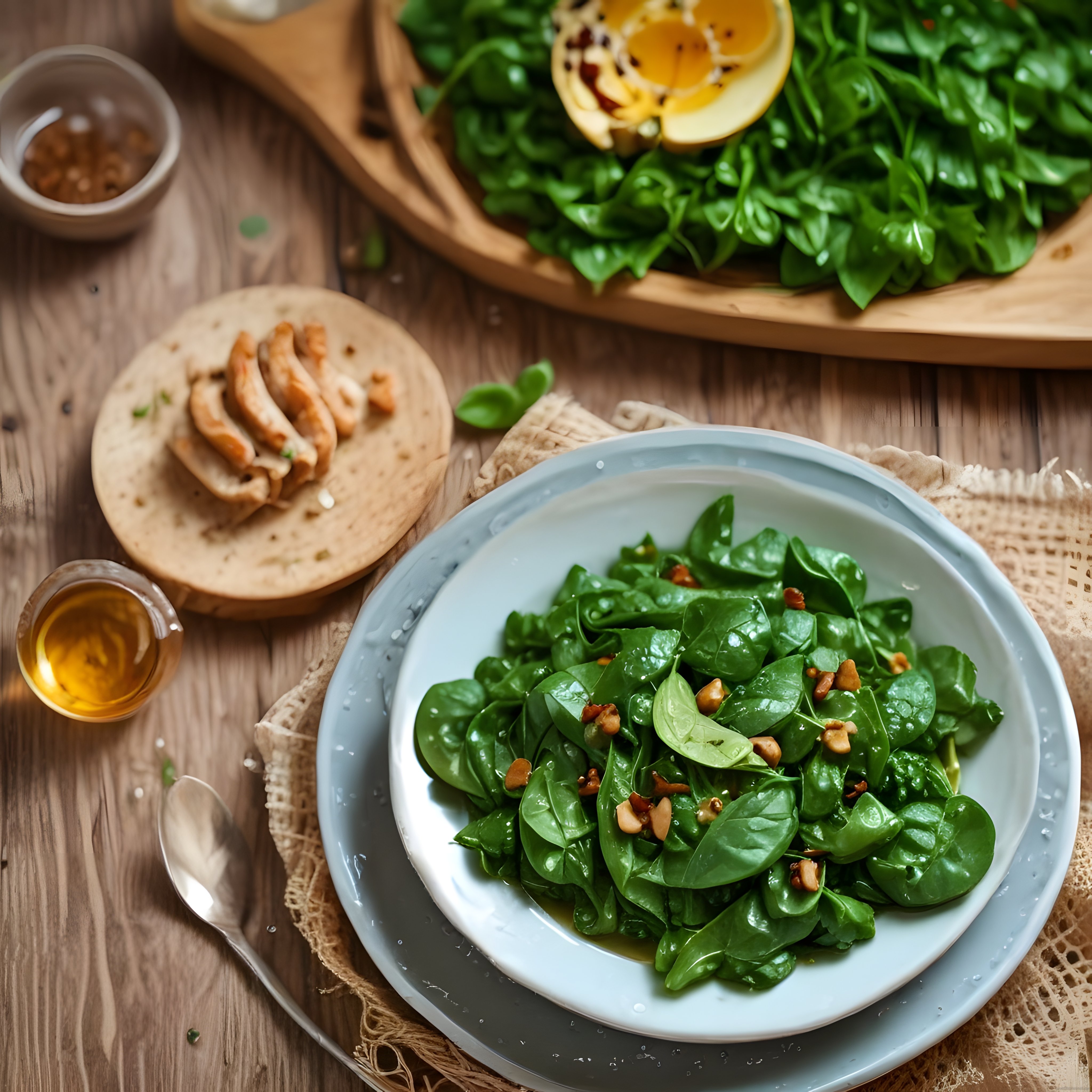 Zeytinyağlı Ispanak Salatası ve Tavuklu Hafif Akşam Yemeği Tarifi