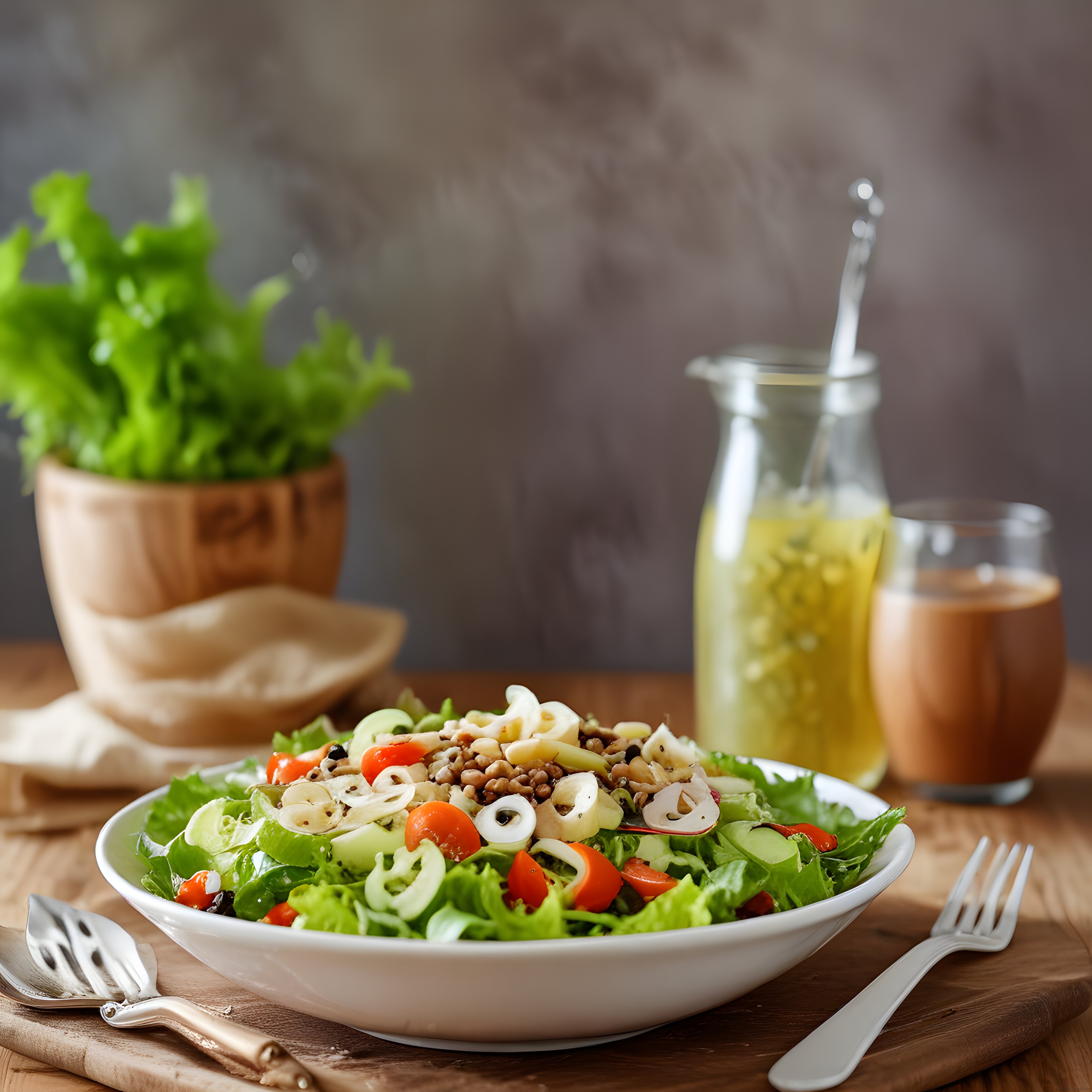 Zeytinyağlı Renkli Mercimek Salatası ve Ev Yapımı Soslar Rustik Sunum