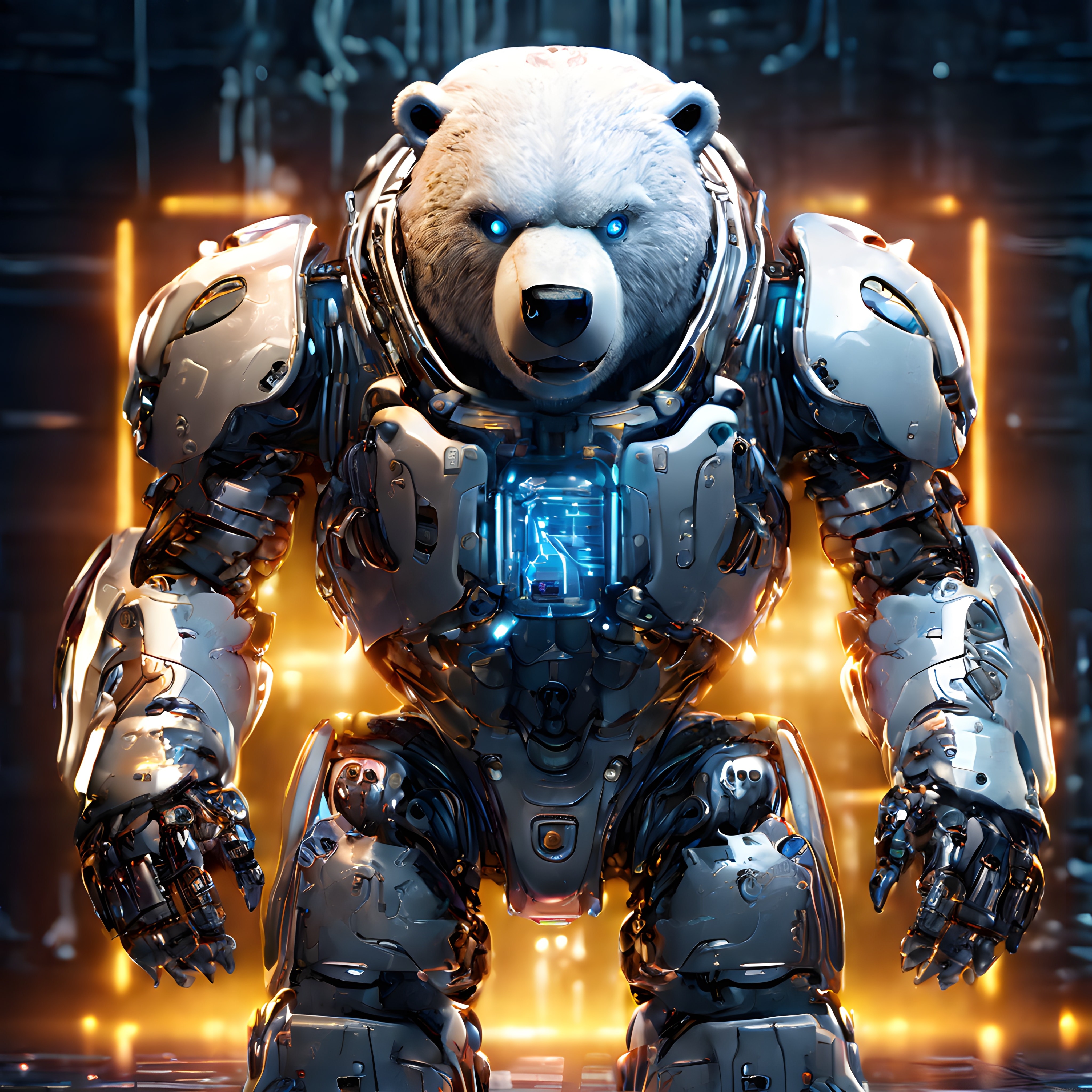 Zırhlı Kutup Ayısı Robotu: Geleceğin Mekanik Savaşçısının Destansı Portresi