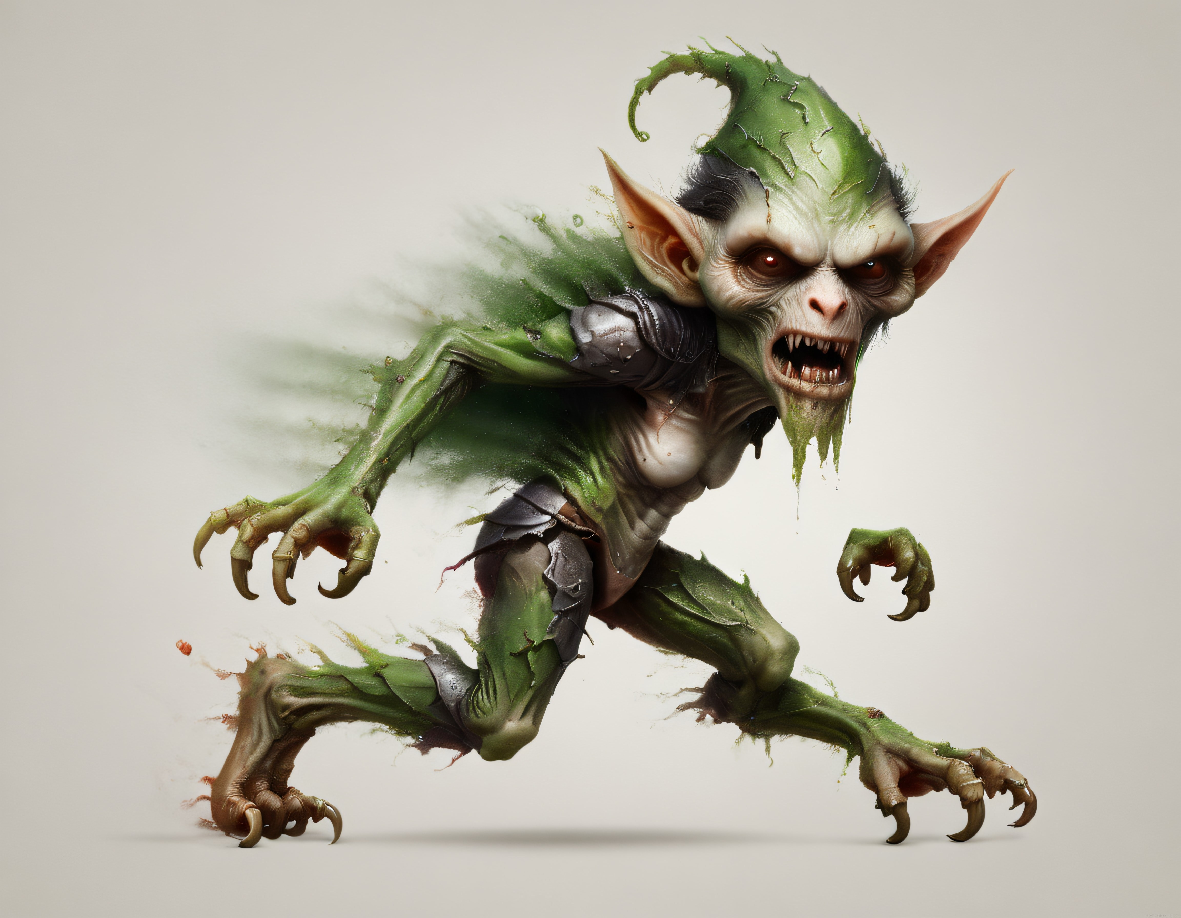 Zırhlı Yeşil Goblin Yaratığı Dijital Sanat ve Karakter Tasarımı