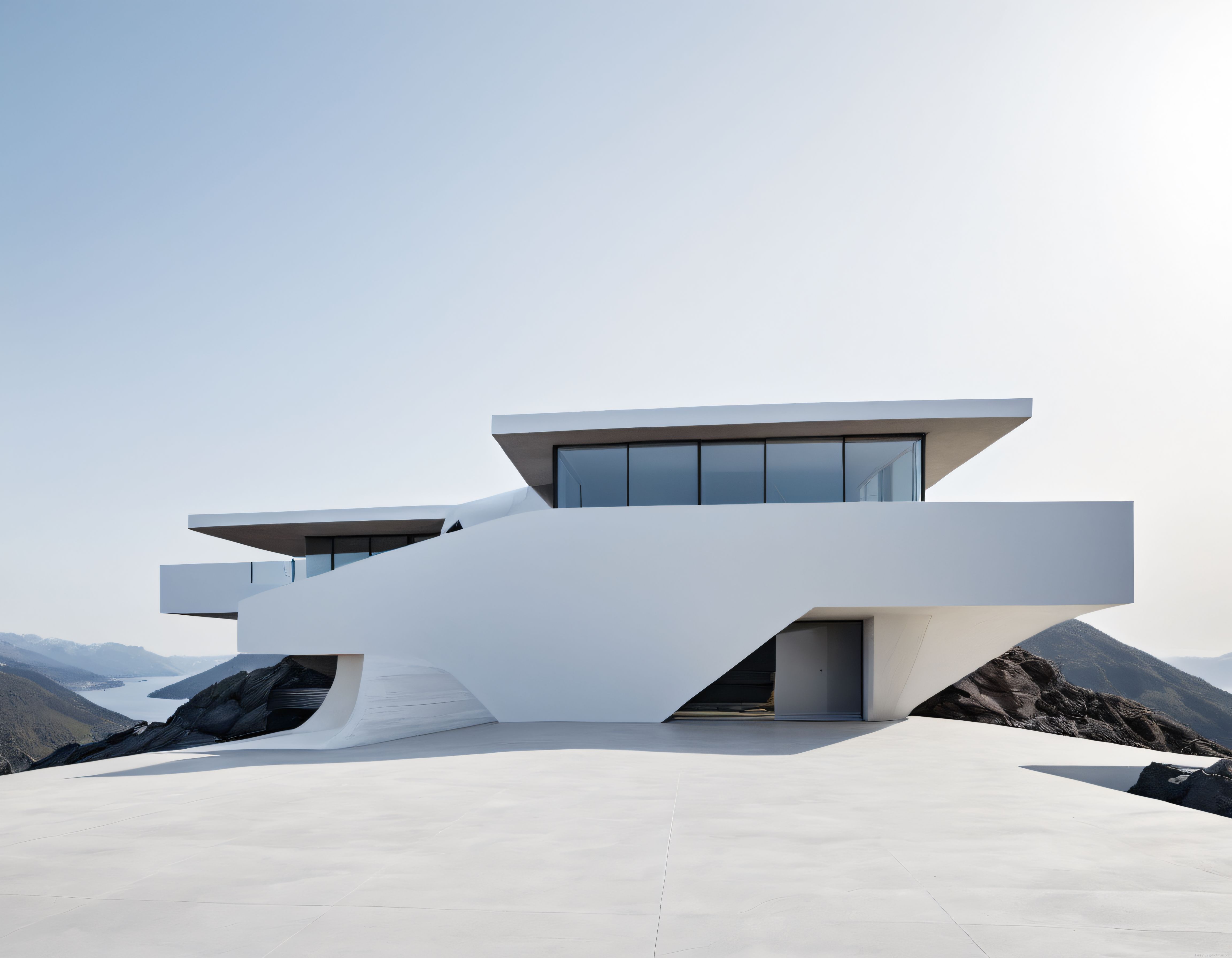 Zirvedeki Modern Beyaz Villa: Göl Manzaralı Minimalist Mimari Harikası
