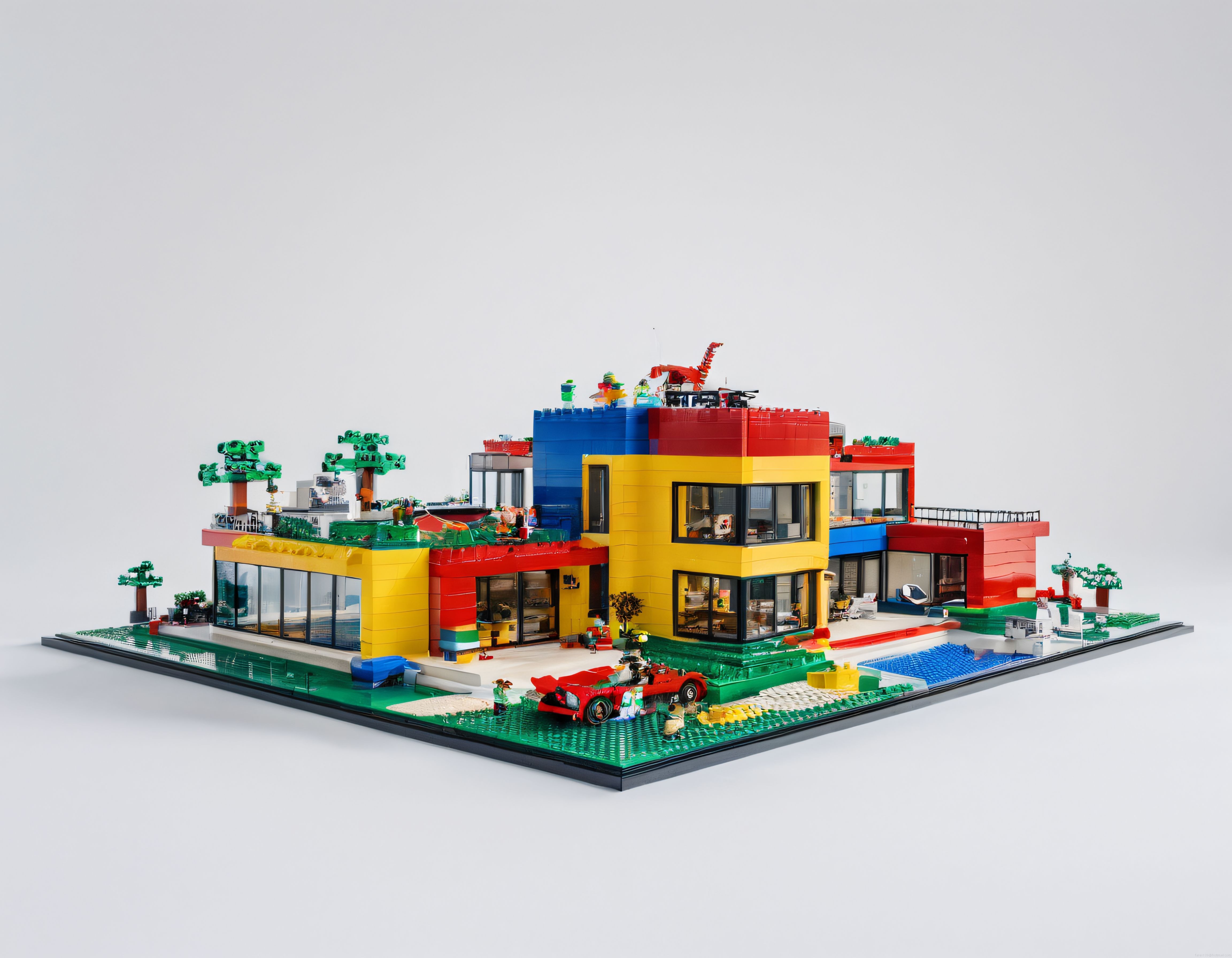 zorlu mimari detayları ve canlı renkleriyle öne çıkan modern lego ev modeli