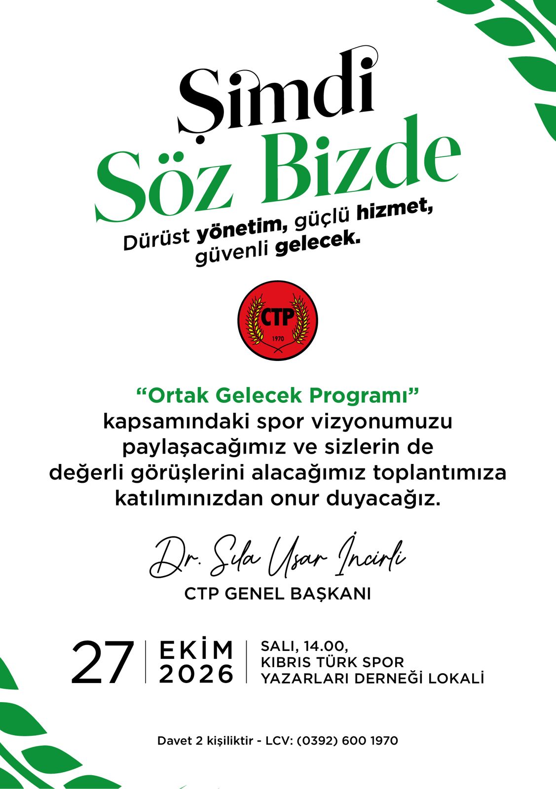 CTP spor politikasını 27 Ekim Salı günü açıklayacak