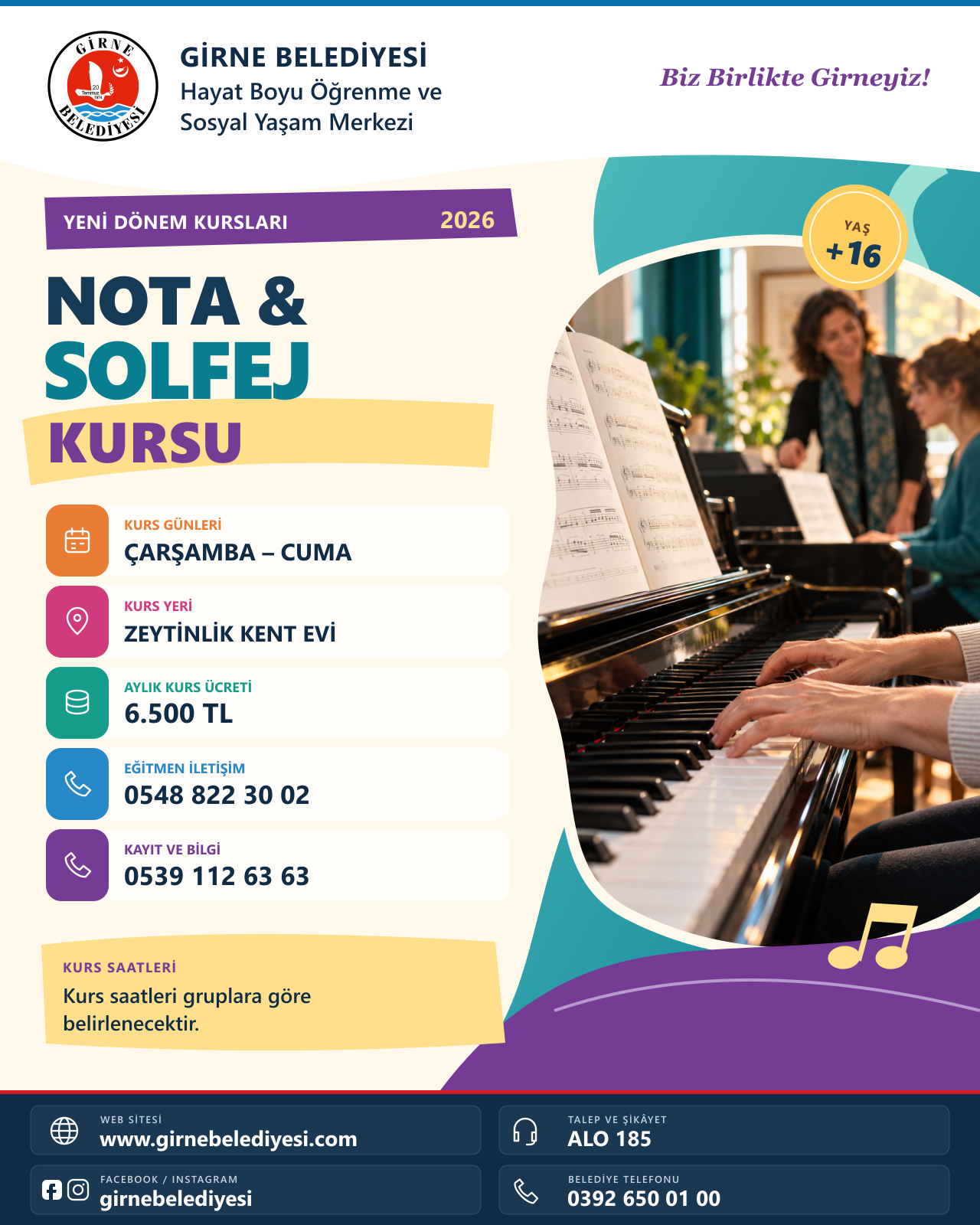 Girne Belediyesi 2026 yeni dönem müzik kurslarının kayıtları başladı