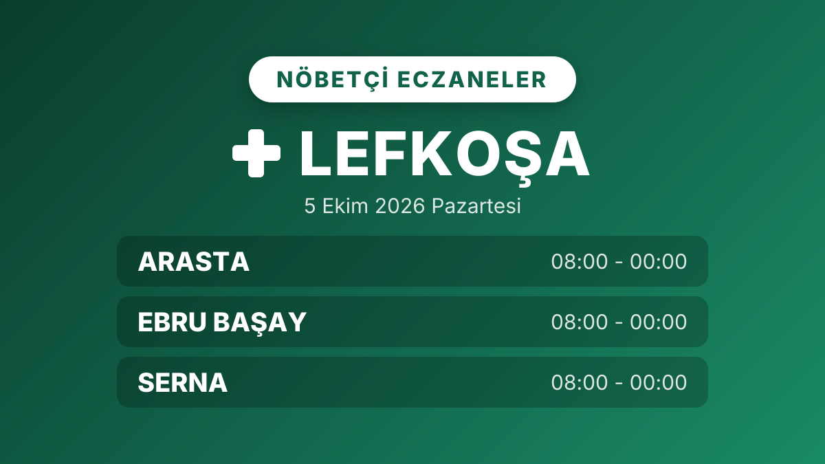 Lefkoşa nöbetçi eczaneler: 5 Ekim 2026 Pazartesi