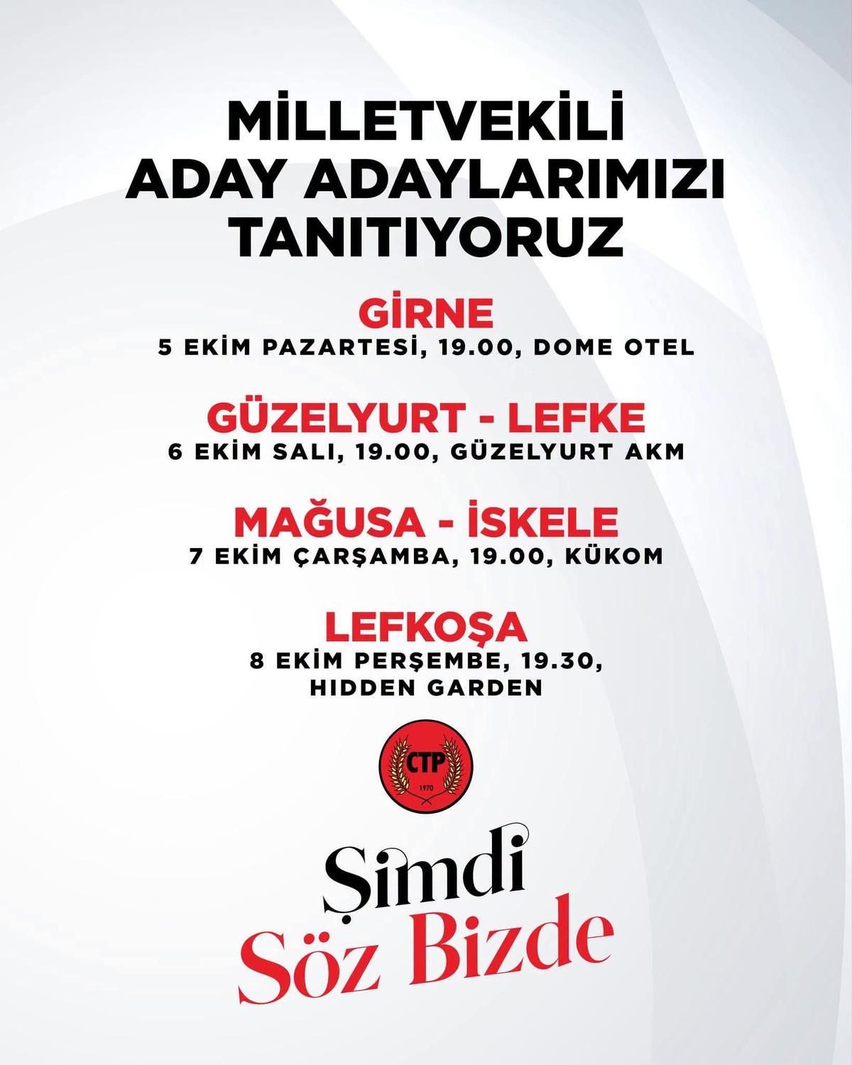 CTP, 11 Ekim’da Ön Seçim İçin Aday Listesini Açıklıyor